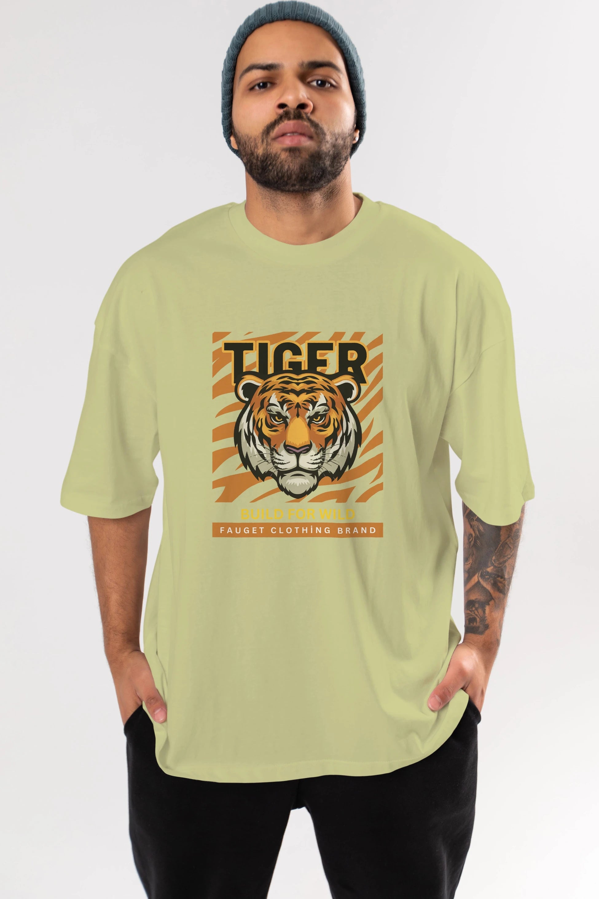 Tiger Ön Baskılı Oversize t-shirt Erkek Kadın Unisex