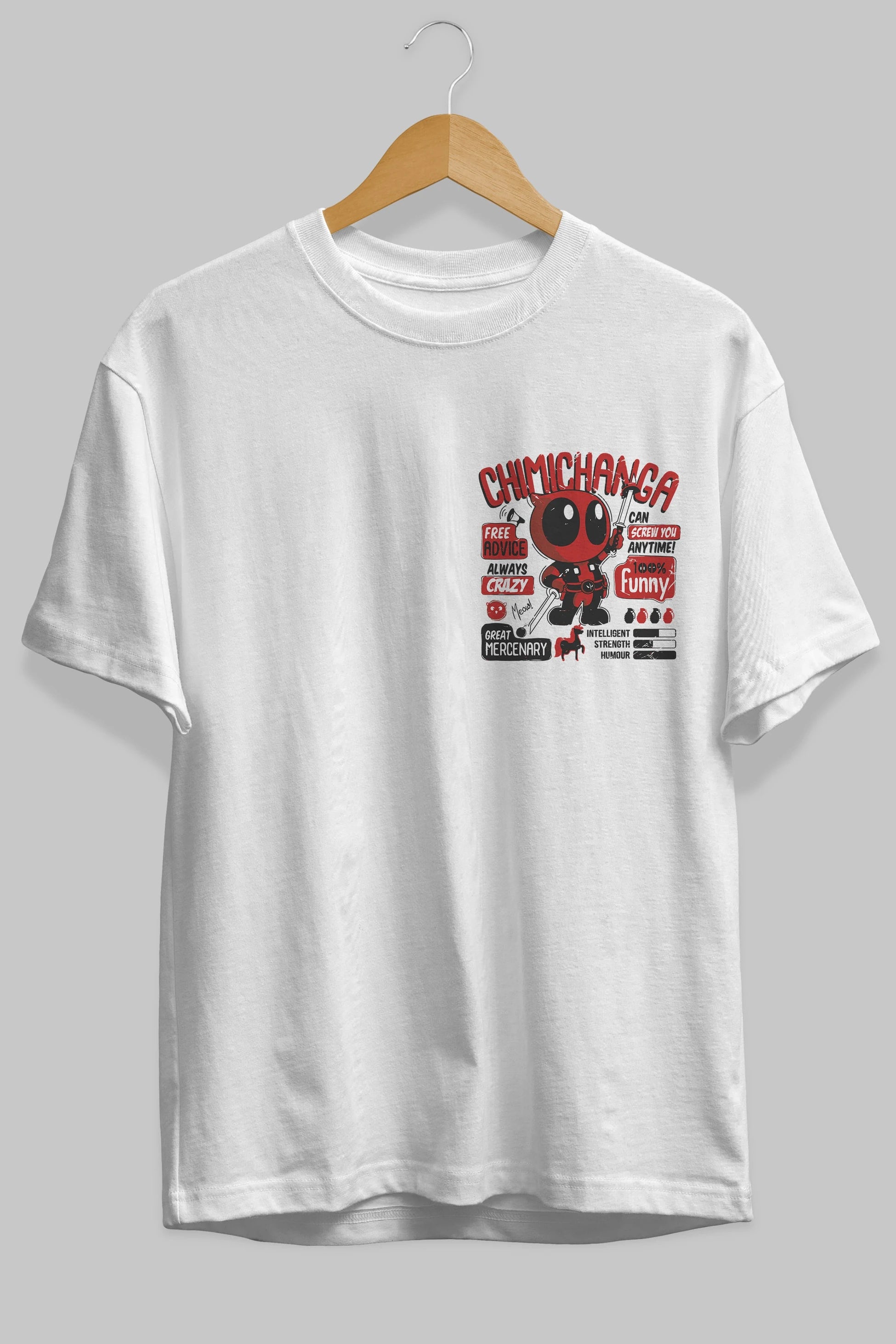 Deadpool (9) Ön Sol Baskılı Oversize t-shirt Erkek Kadın Unisex %100 Pamuk Bisiklet Yaka tişort