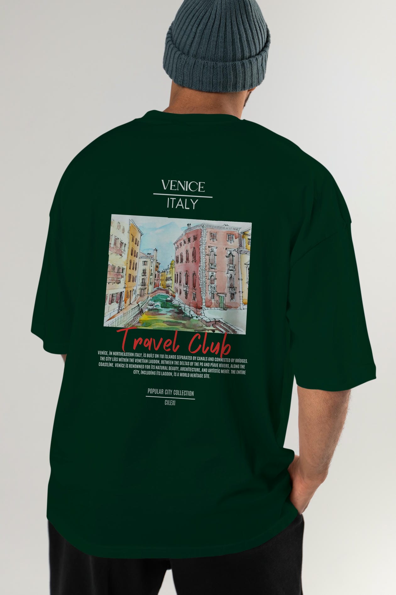 Venice İtaly Arka Baskılı Oversize t-shirt Erkek Kadın Pamuk Bisiklet Yaka tişort