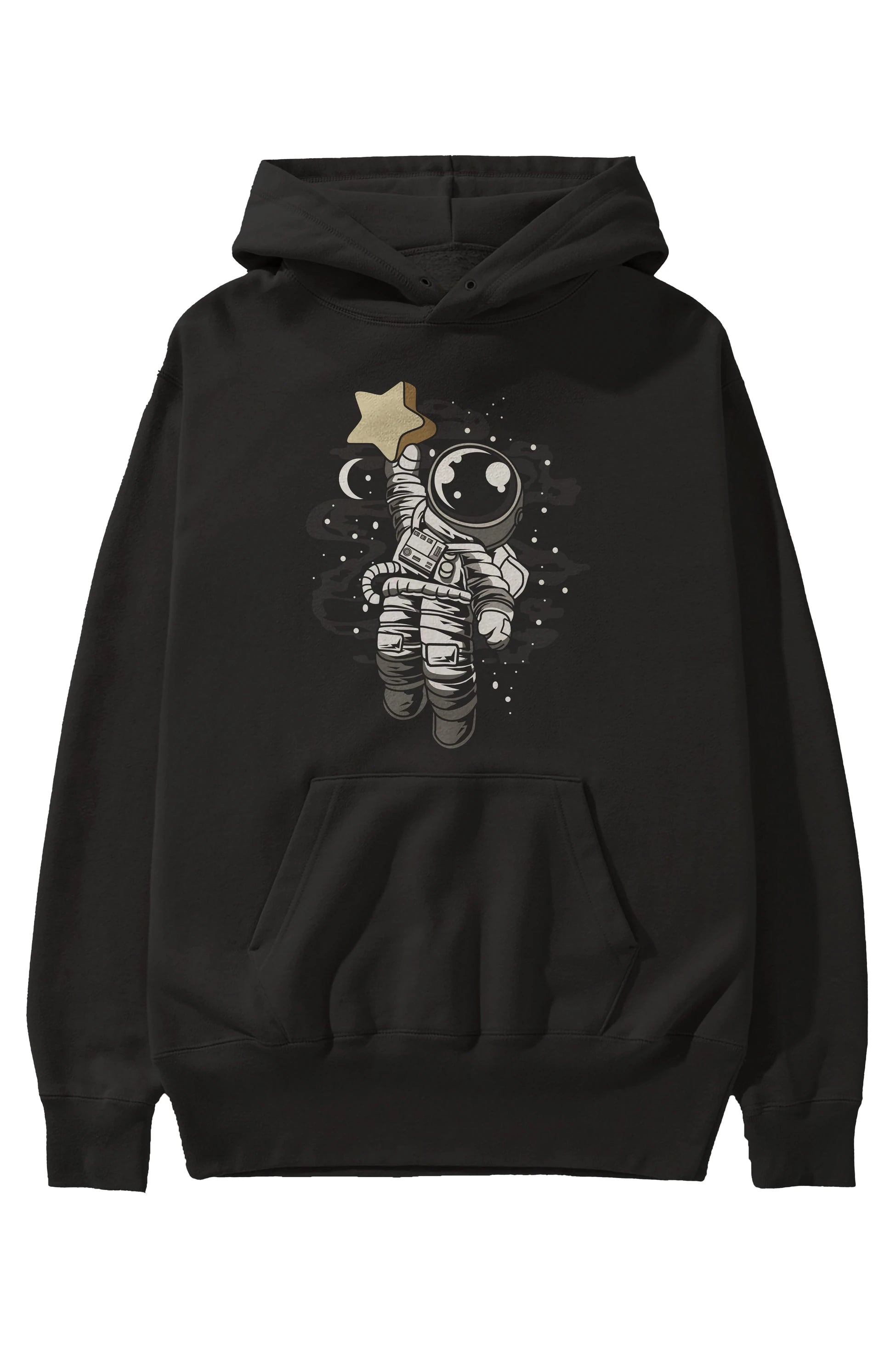 Astronaut Reach The Star Ön Baskılı Hoodie Oversize Kapüşonlu Sweatshirt Erkek Kadın Unisex
