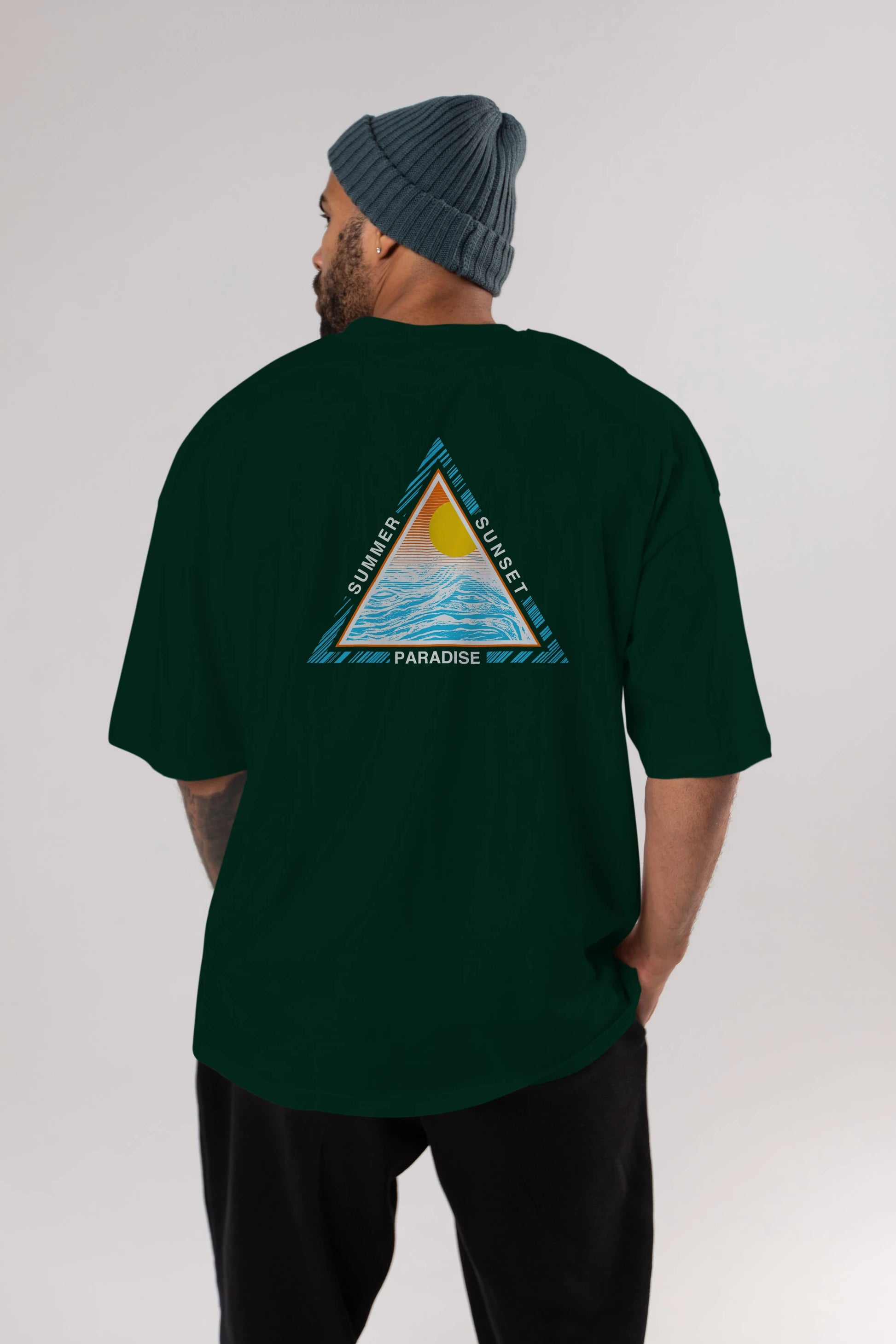Summer Sunset Paradise Arka Baskılı Oversize t-shirt Erkek Kadın Unisex