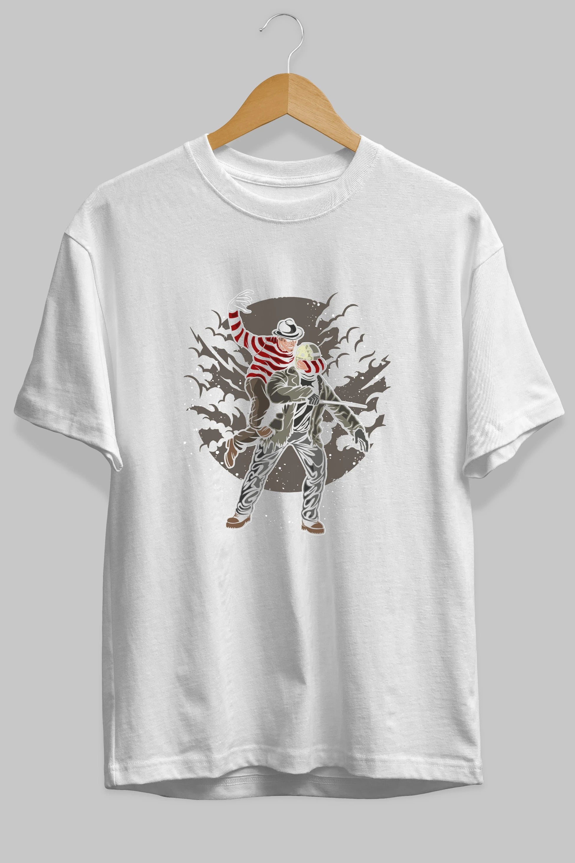 FREDDY VS JASON Ön Baskılı Oversize t-shirt Erkek Kadın Unisex %100 Pamuk tişort