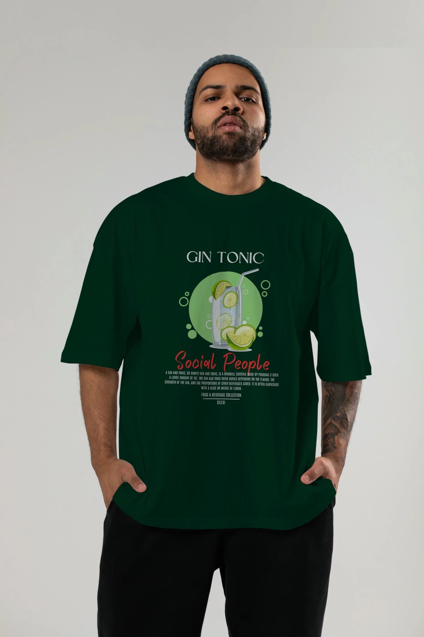 Gın Tonıc Kokteyl Serisi ön Baskılı Oversize t-shirt Erkek Kadın %100 Pamuk Bisiklet Yaka tişort