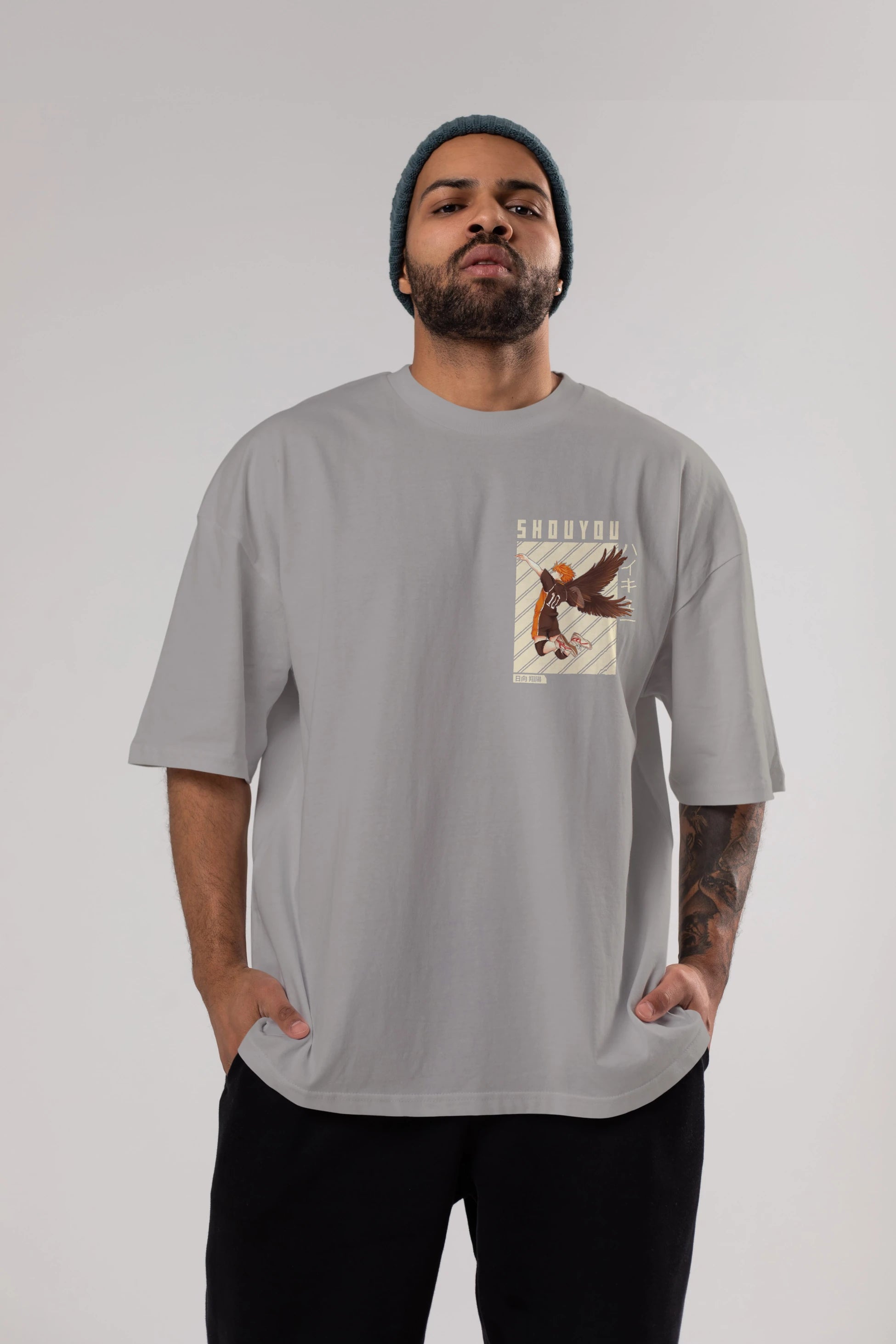 Shouyou Hinata 3 Ön Sol Baskılı Oversize t-shirt Erkek Kadın Unisex %100 Pamuk Bisiklet Yaka tişort