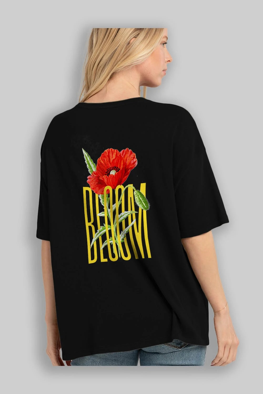Bloom Flower Arka Baskılı Oversize t-shirt Erkek Kadın Unisex
