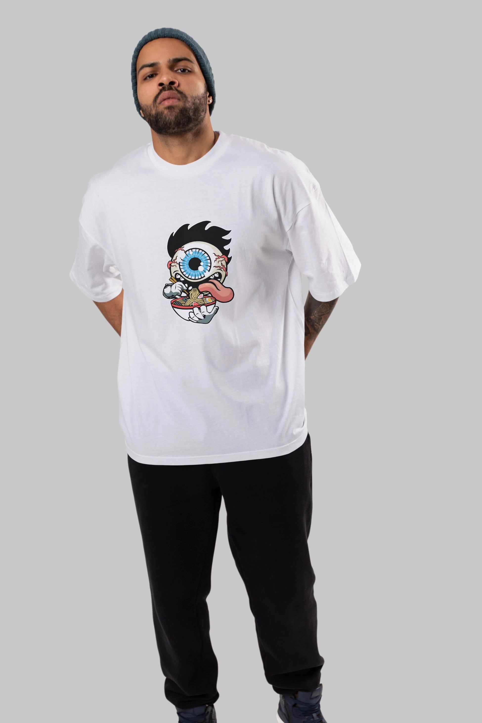 Eyeball Ramen Ön Baskılı Oversize t-shirt Erkek Kadın Unisex %100 Pamuk tişort