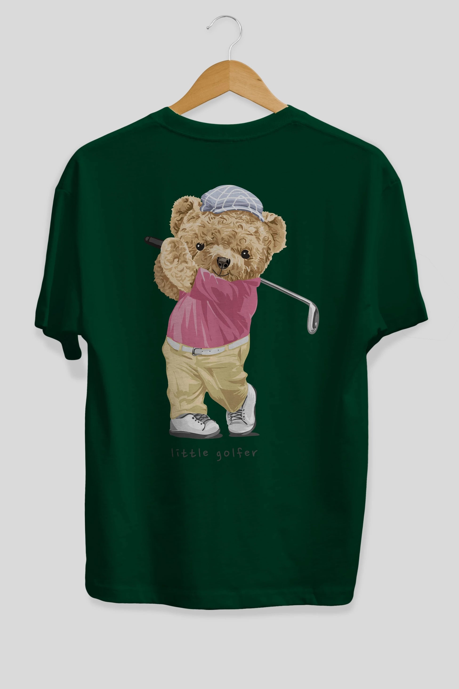 Teddy Bear Little Golfer Arka Baskılı Oversize t-shirt Erkek Kadın Unisex %100 Pamuk