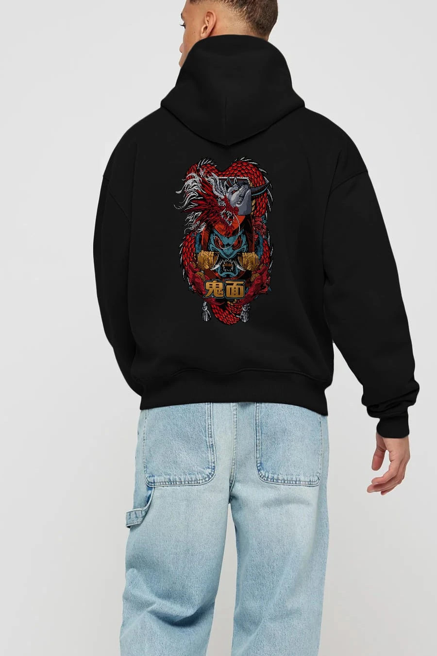 TRIBAL Anime Arka Baskılı Hoodie Oversize Kapüşonlu Sweatshirt Erkek Kadın Unisex