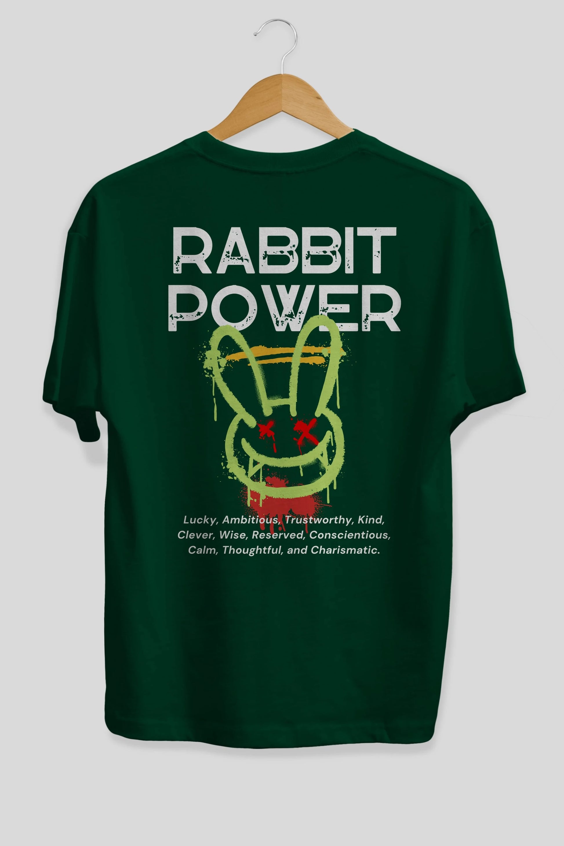 Rabbit Power Yazılı Arka Baskılı Oversize t-shirt Erkek Kadın Unisex