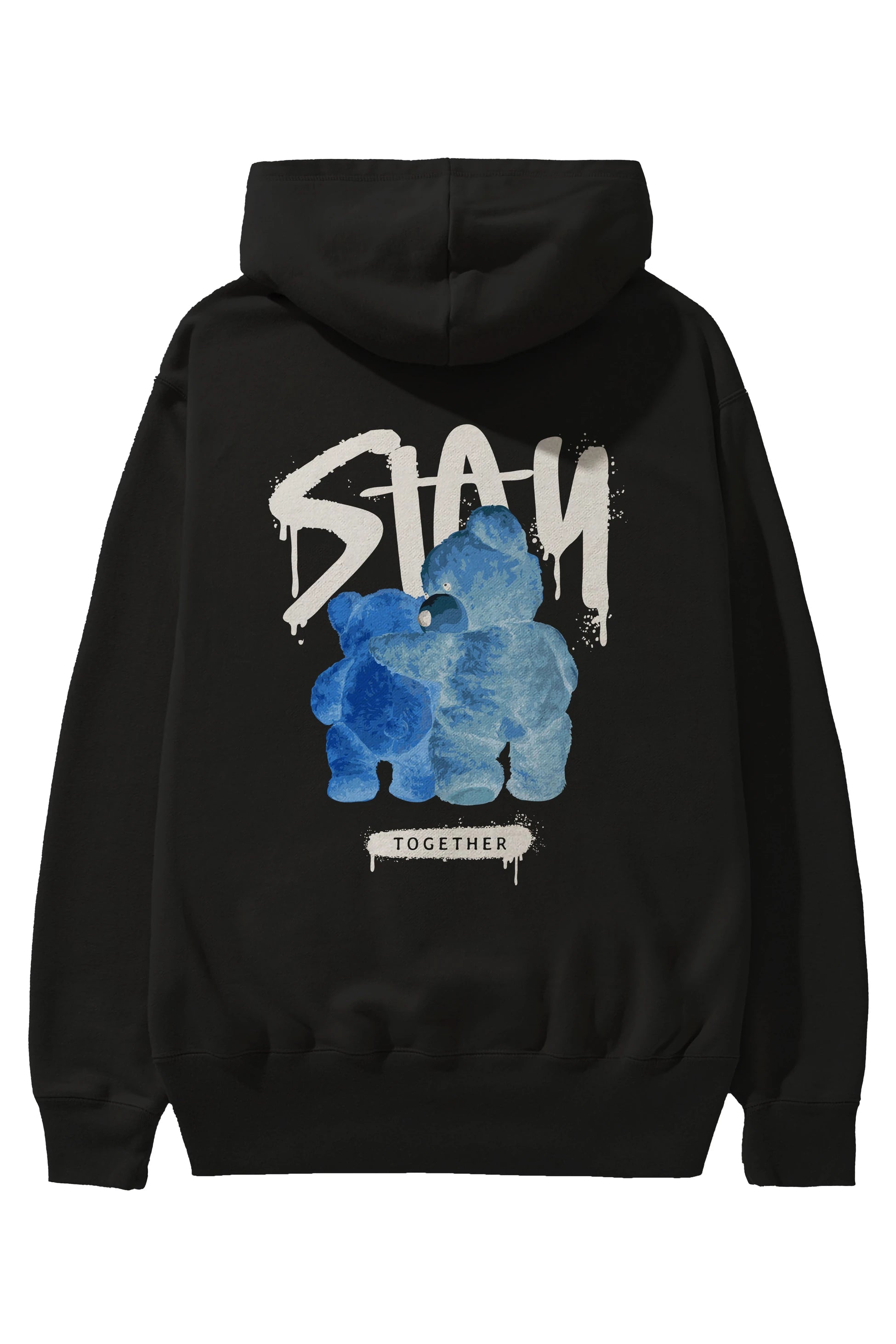 Stay Together Bear Arka Baskılı Hoodie Oversize Kapüşonlu Sweatshirt Erkek Kadın Unisex