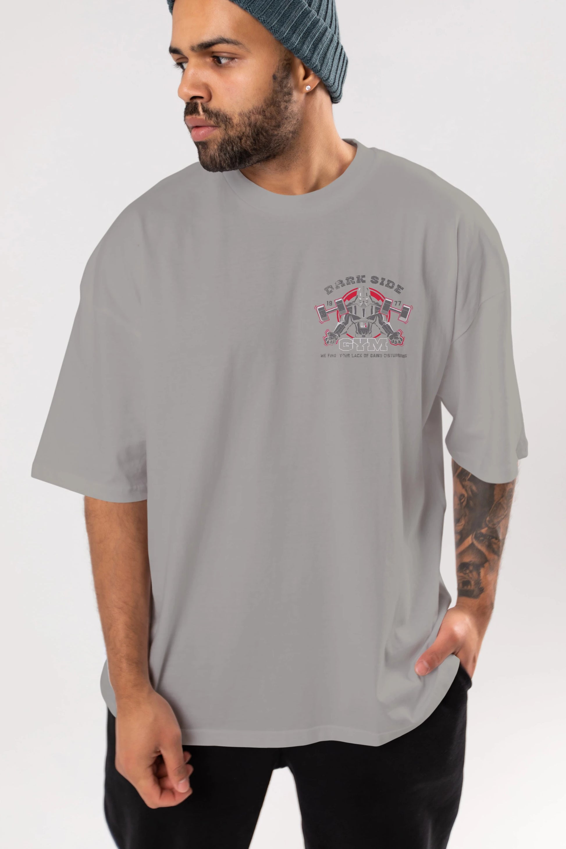 Darth Vader GYM Ön Sol Baskılı Oversize t-shirt Erkek Kadın Unisex %100 Pamuk Bisiklet Yaka tişort