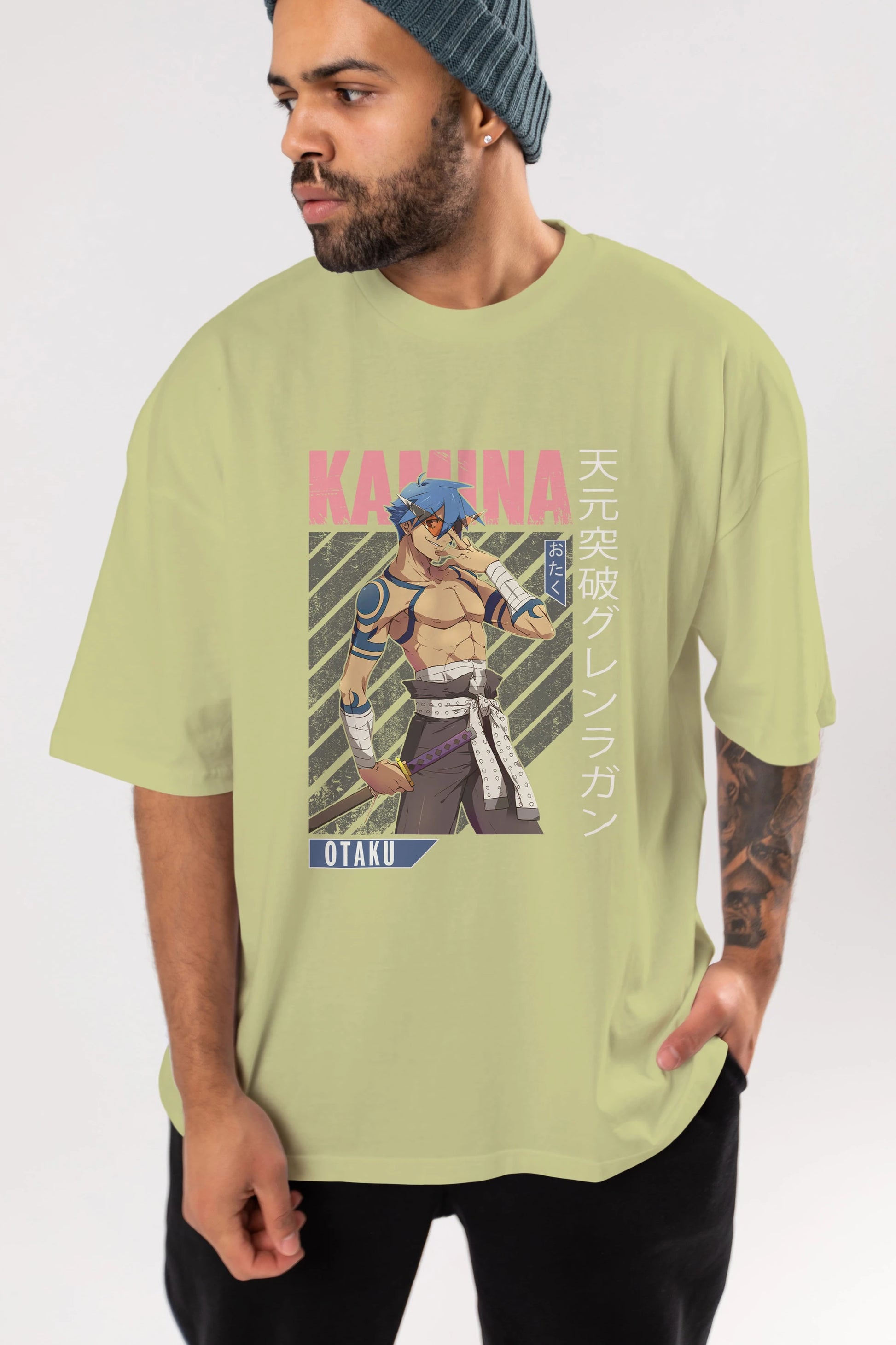 Kamina 5 Anime Ön Baskılı Oversize t-shirt %100 pamuk Erkek Kadın Unisex
