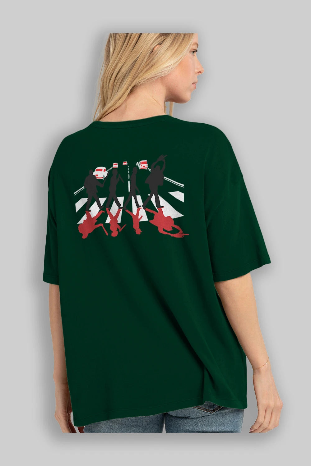 Abbey Road Killer Red Arka Baskılı Oversize t-shirt %100 pamuk Erkek Kadın Unisex
