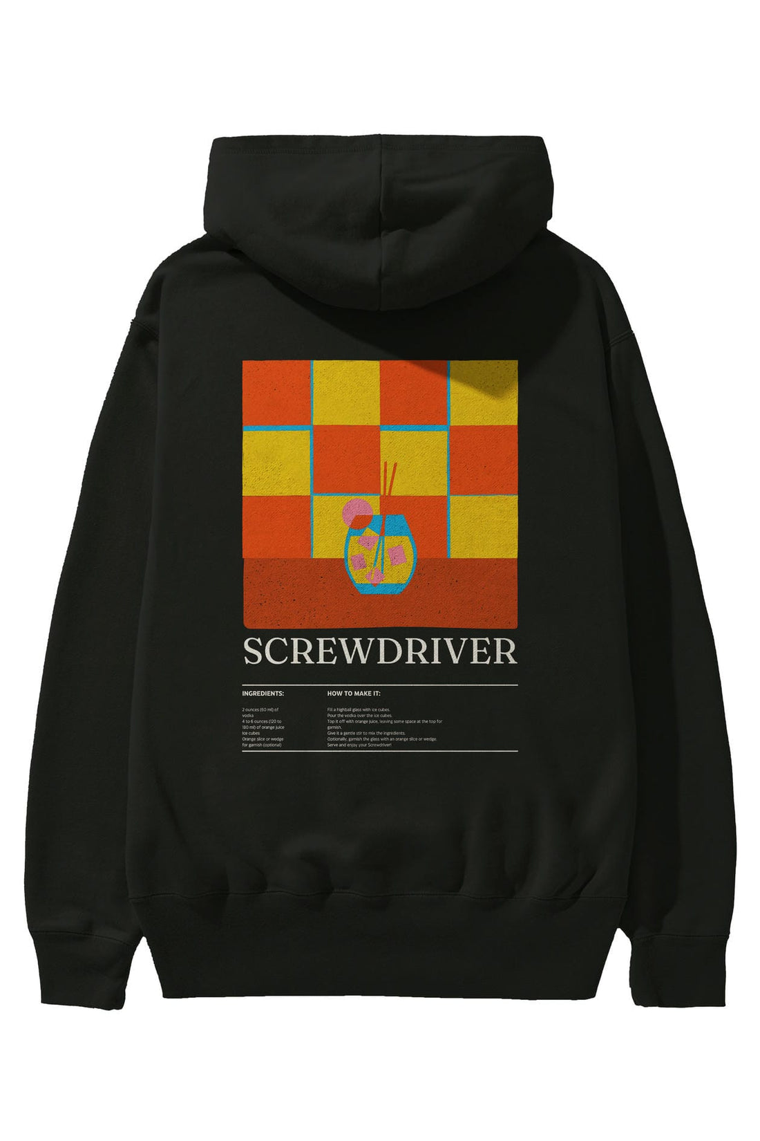 Screwdriver Kokteyl Arka Baskılı Hoodie Oversize Kapüşonlu Sweatshirt Erkek Kadın