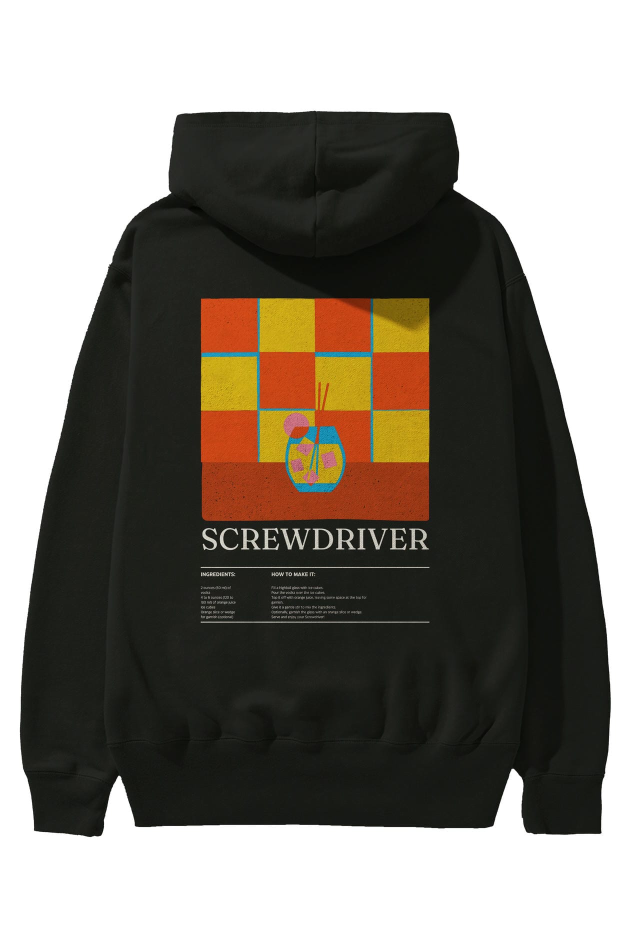 Screwdriver Kokteyl Arka Baskılı Hoodie Oversize Kapüşonlu Sweatshirt Erkek Kadın
