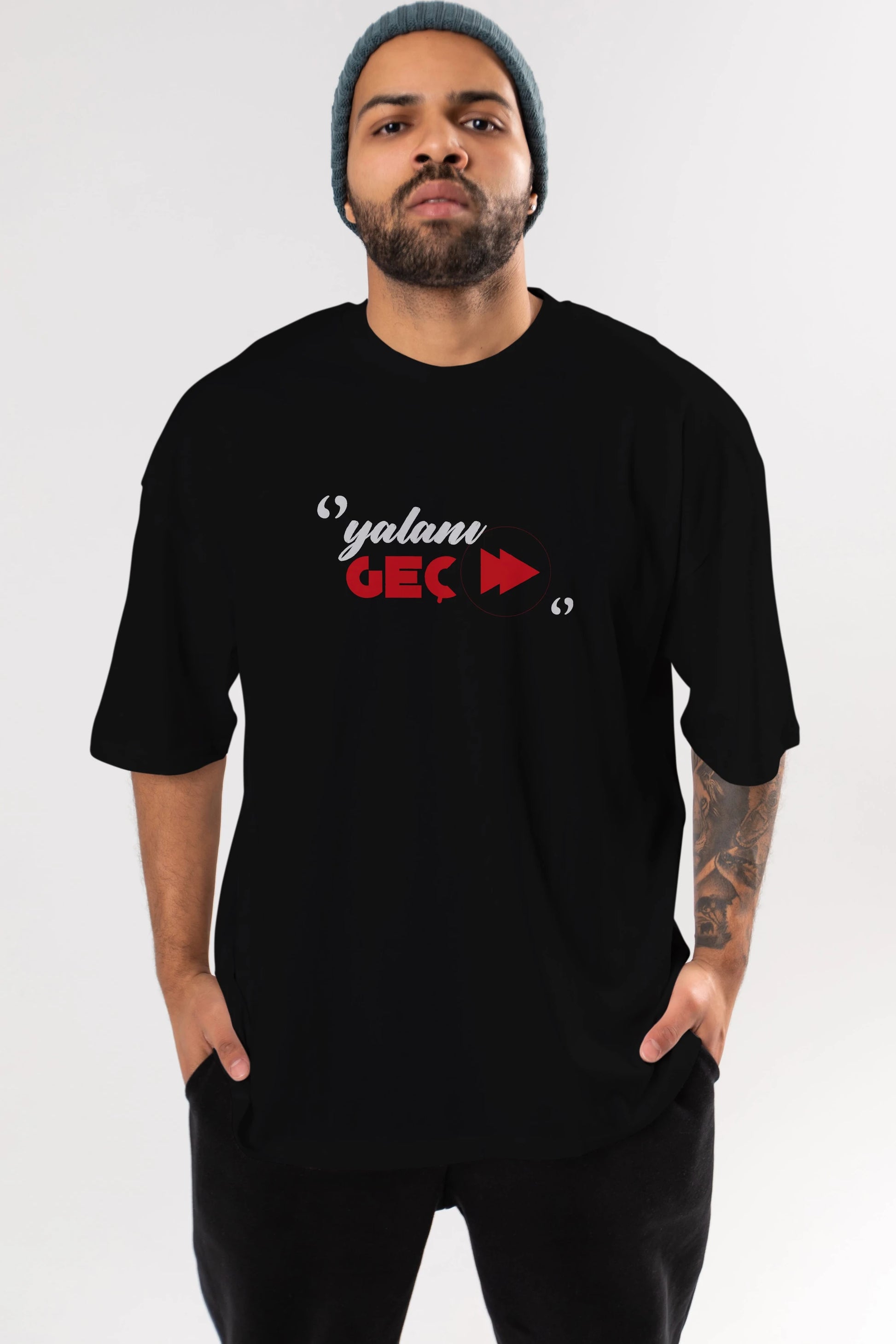 Yalanı Geç Ön Baskılı Oversize t-shirt %100 pamuk Erkek Kadın Unisex
