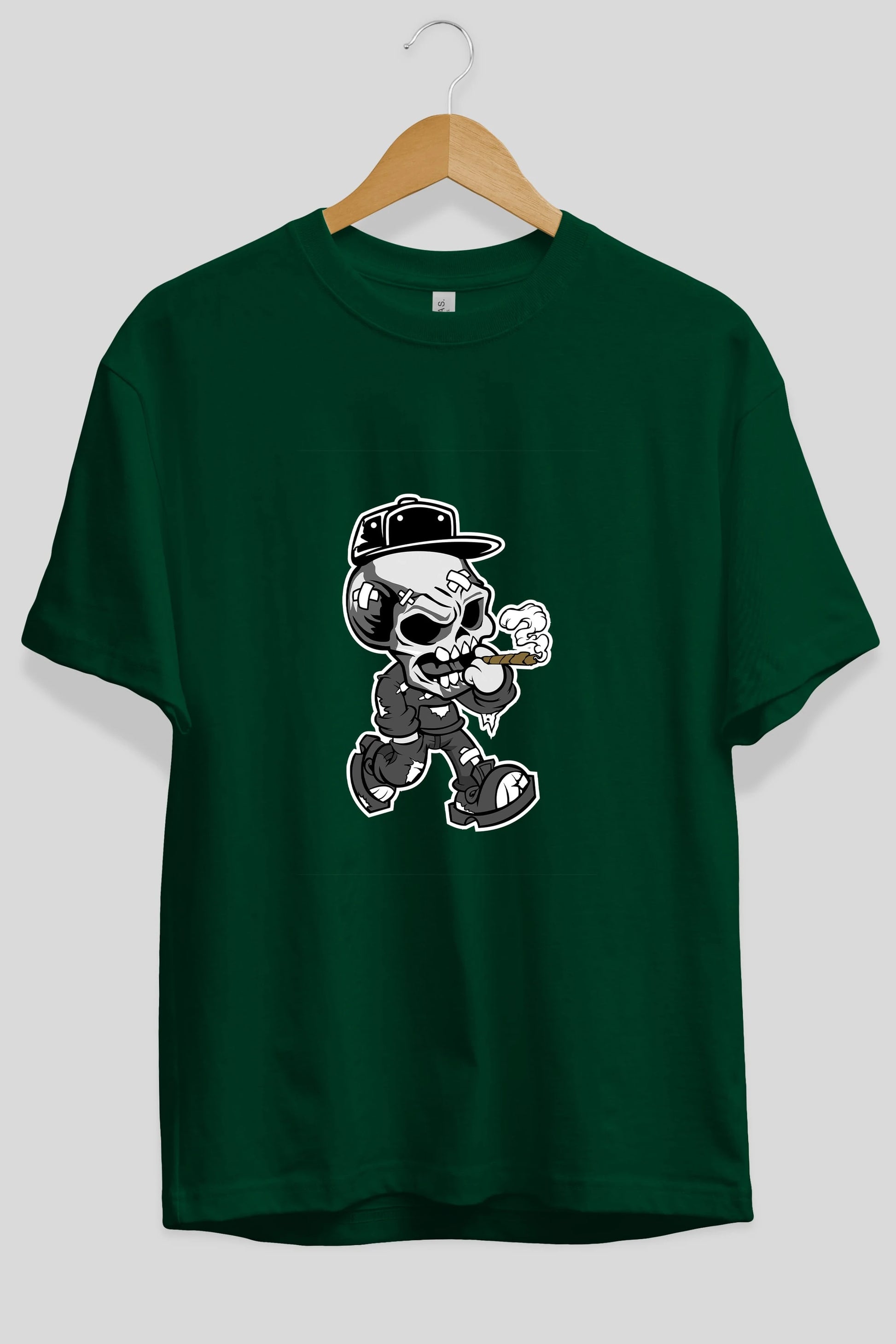 Skull Smoker Ön Baskılı Oversize t-shirt Erkek Kadın Unisex %100 Pamuk tişort