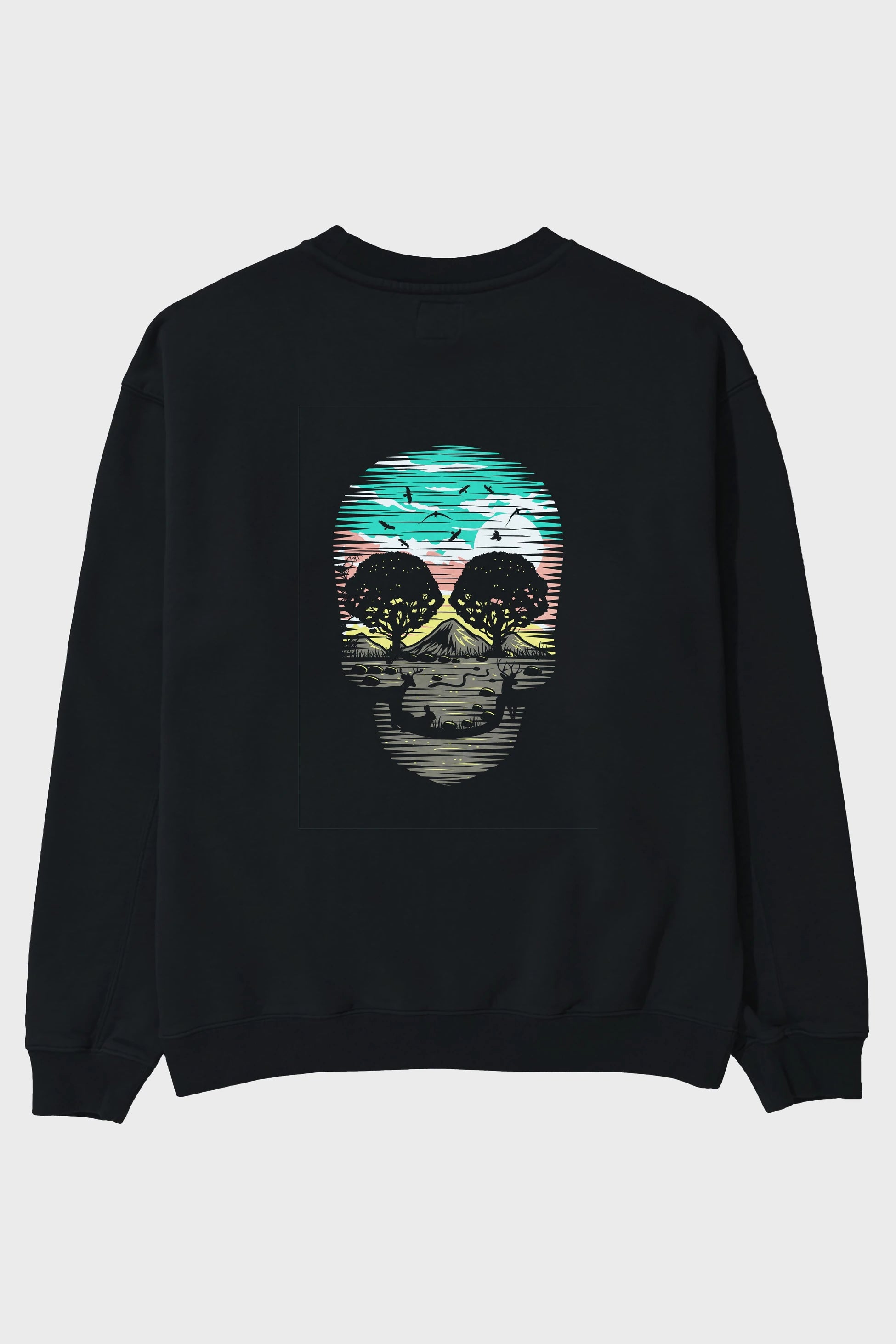 Skull Nature Arka Baskılı Oversize Sweatshirt Erkek Kadın Unisex