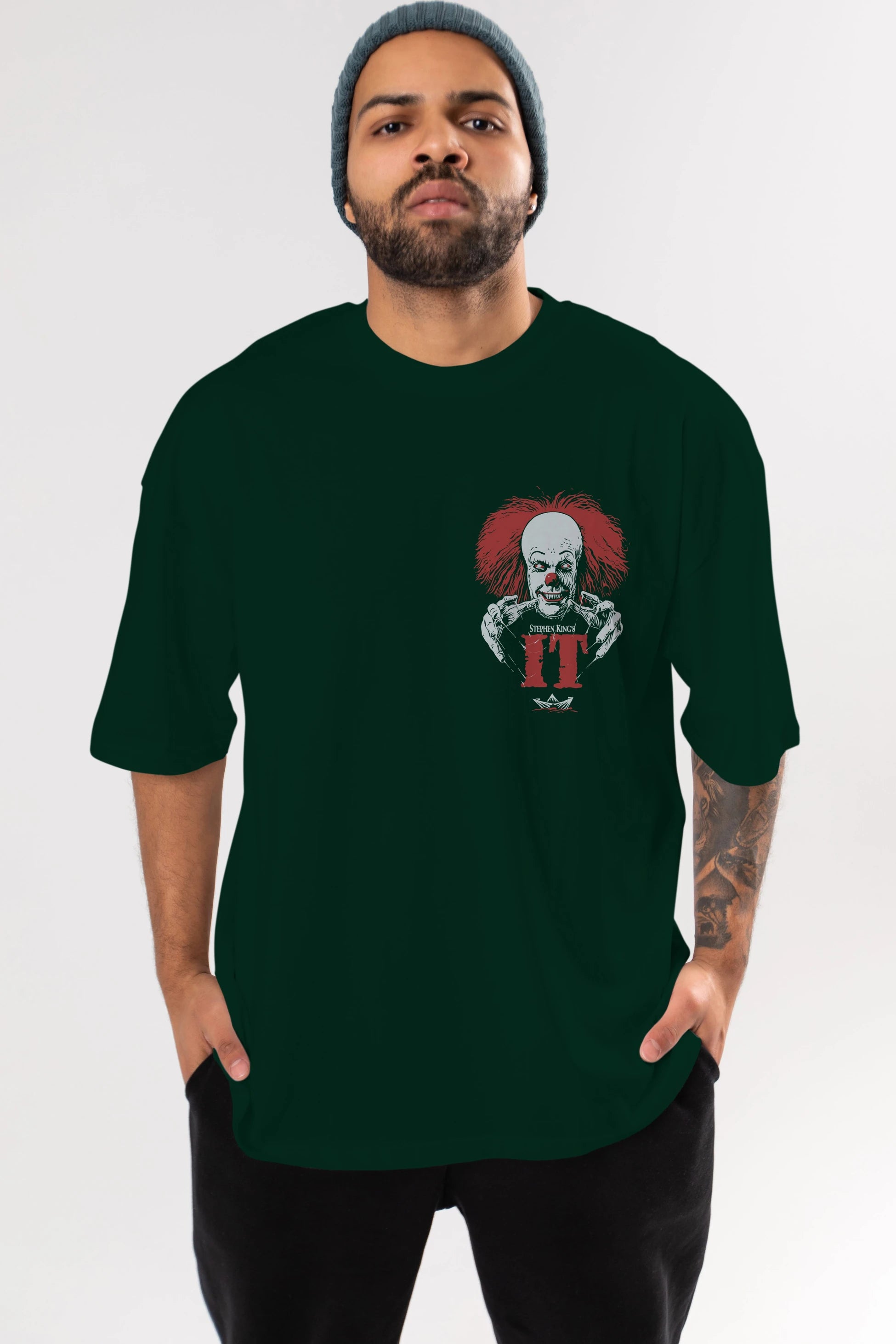 it Ön Sol Baskılı Oversize t-shirt Erkek Kadın Unisex %100 Pamuk Bisiklet Yaka tişort