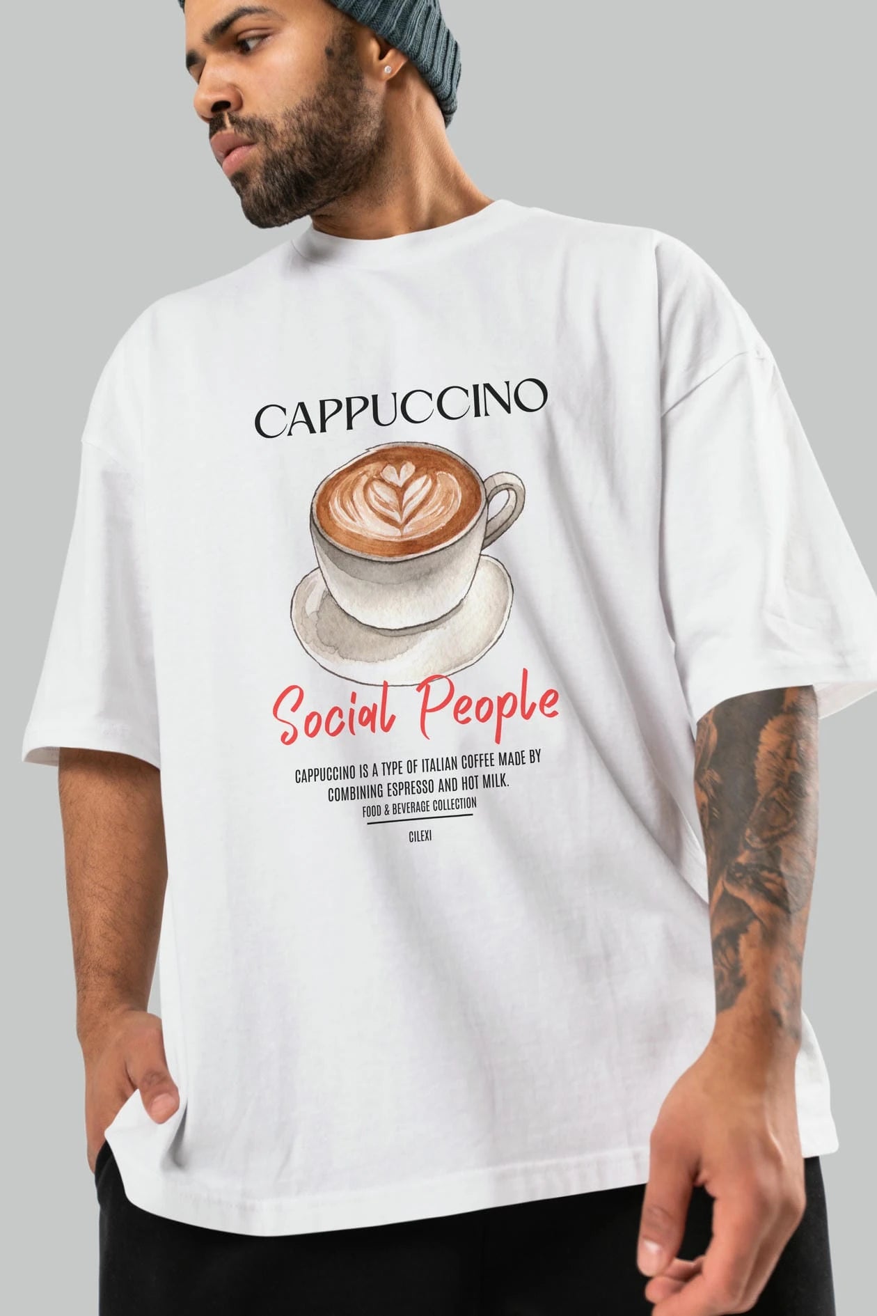 Cappuccino Kokteyl Serisi ön Baskılı Oversize t-shirt Erkek Kadın %100 Pamuk Bisiklet Yaka tişort