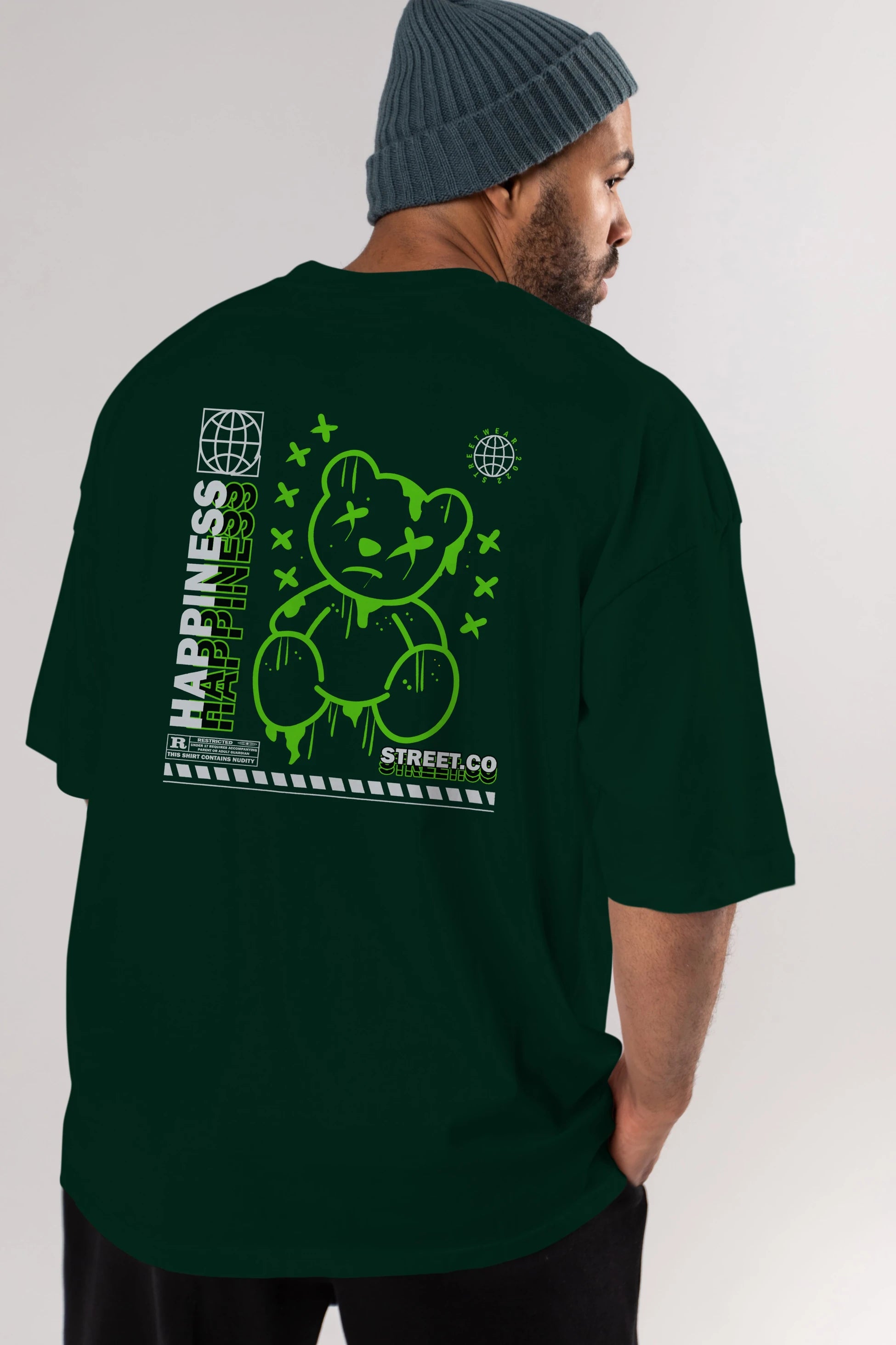 Happiness Bear 3 Arka Baskılı Oversize t-shirt Erkek Kadın Unisex