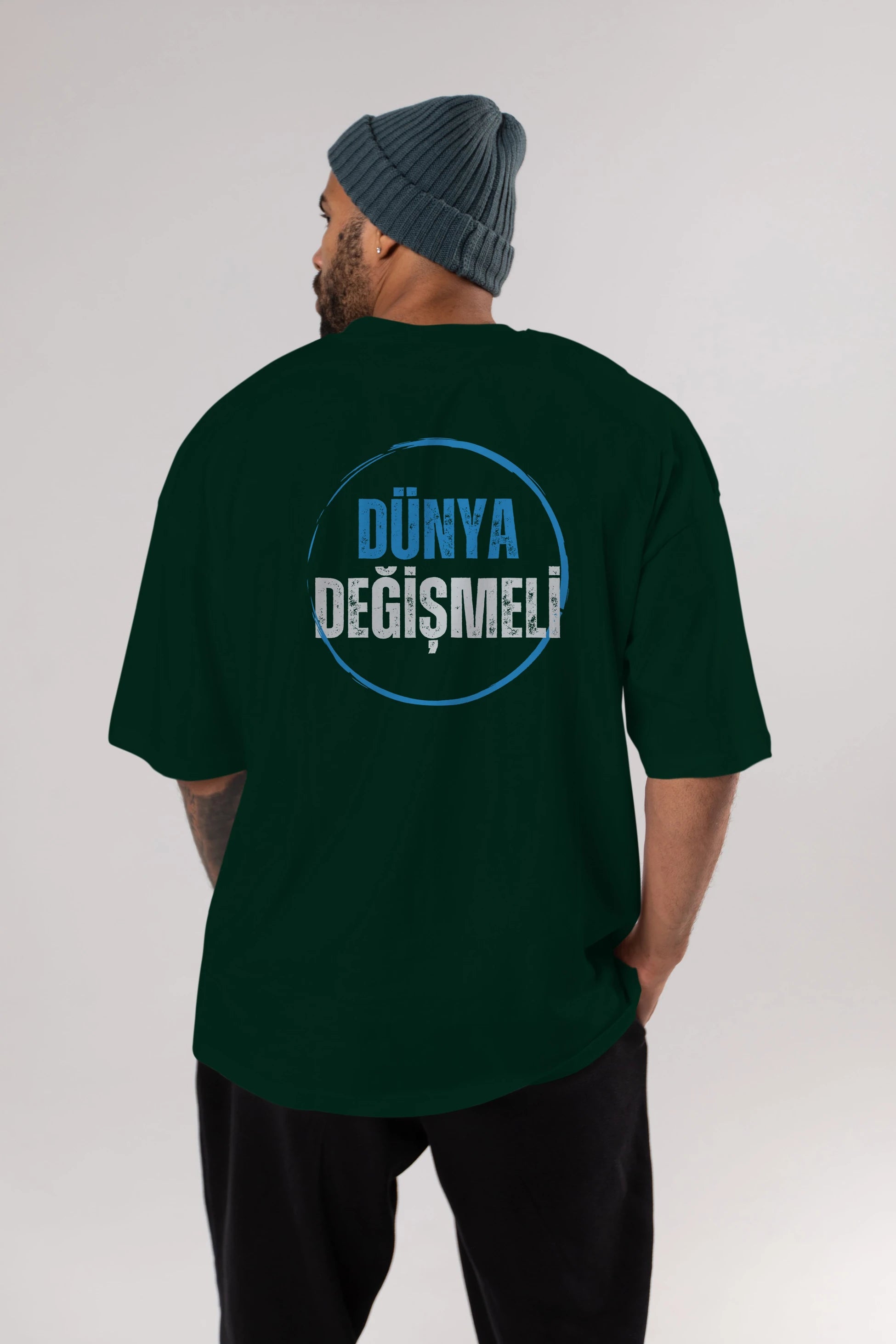 Dünya Değişmeli Yazılı Arka Baskılı Oversize t-shirt Erkek Kadın Unisex