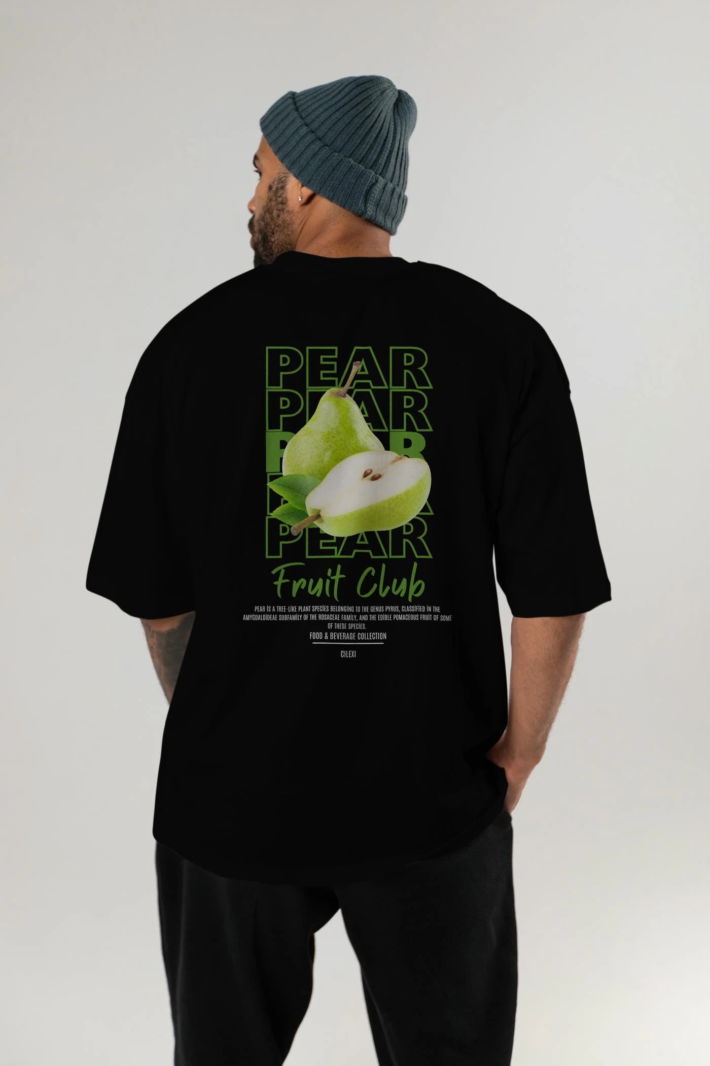 Pear Arka Baskılı Oversize t-shirt Erkek Kadın Pamuk Bisiklet Yaka tişort
