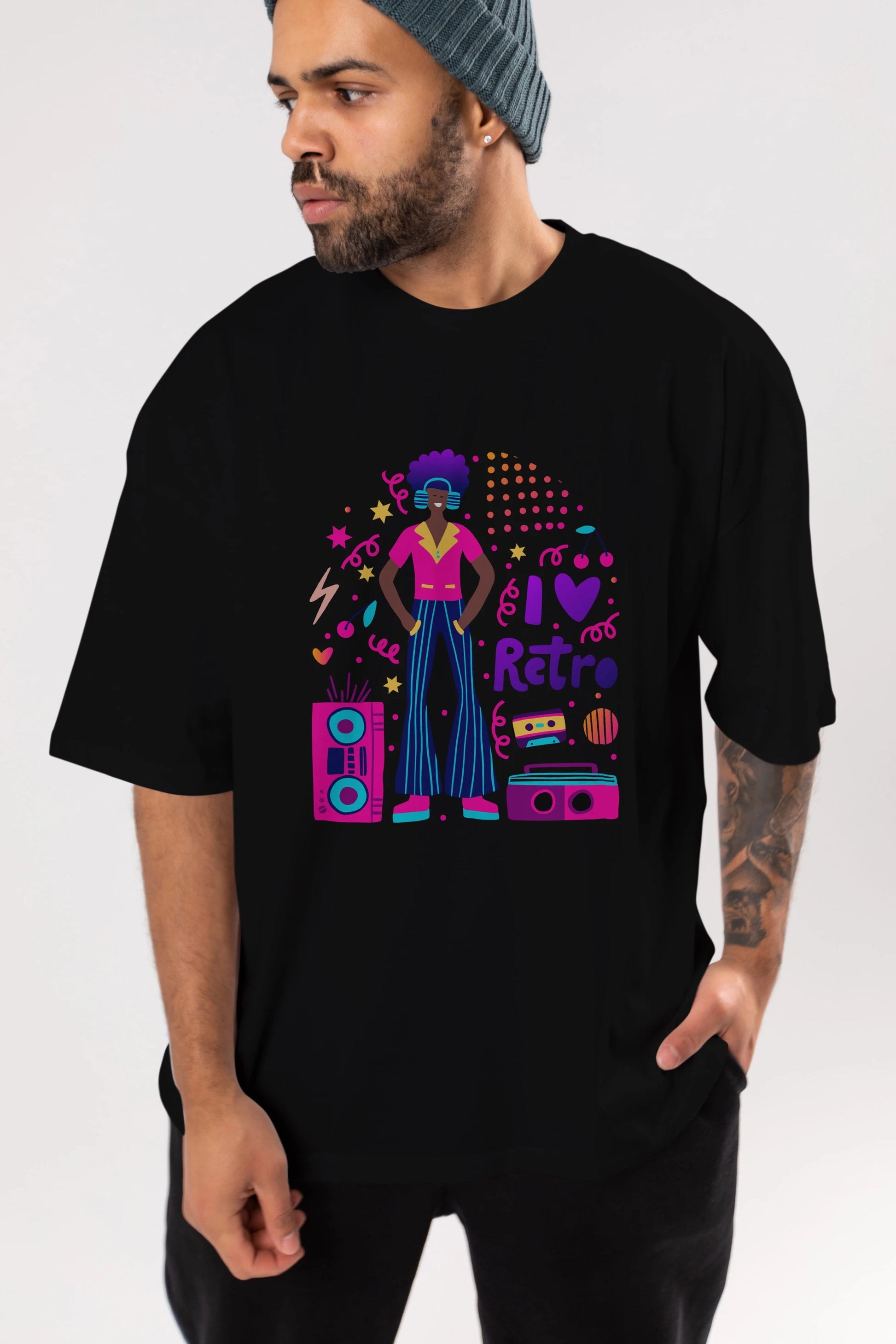 Retro Boy Party Ön Baskılı Oversize t-shirt Erkek Kadın Unisex