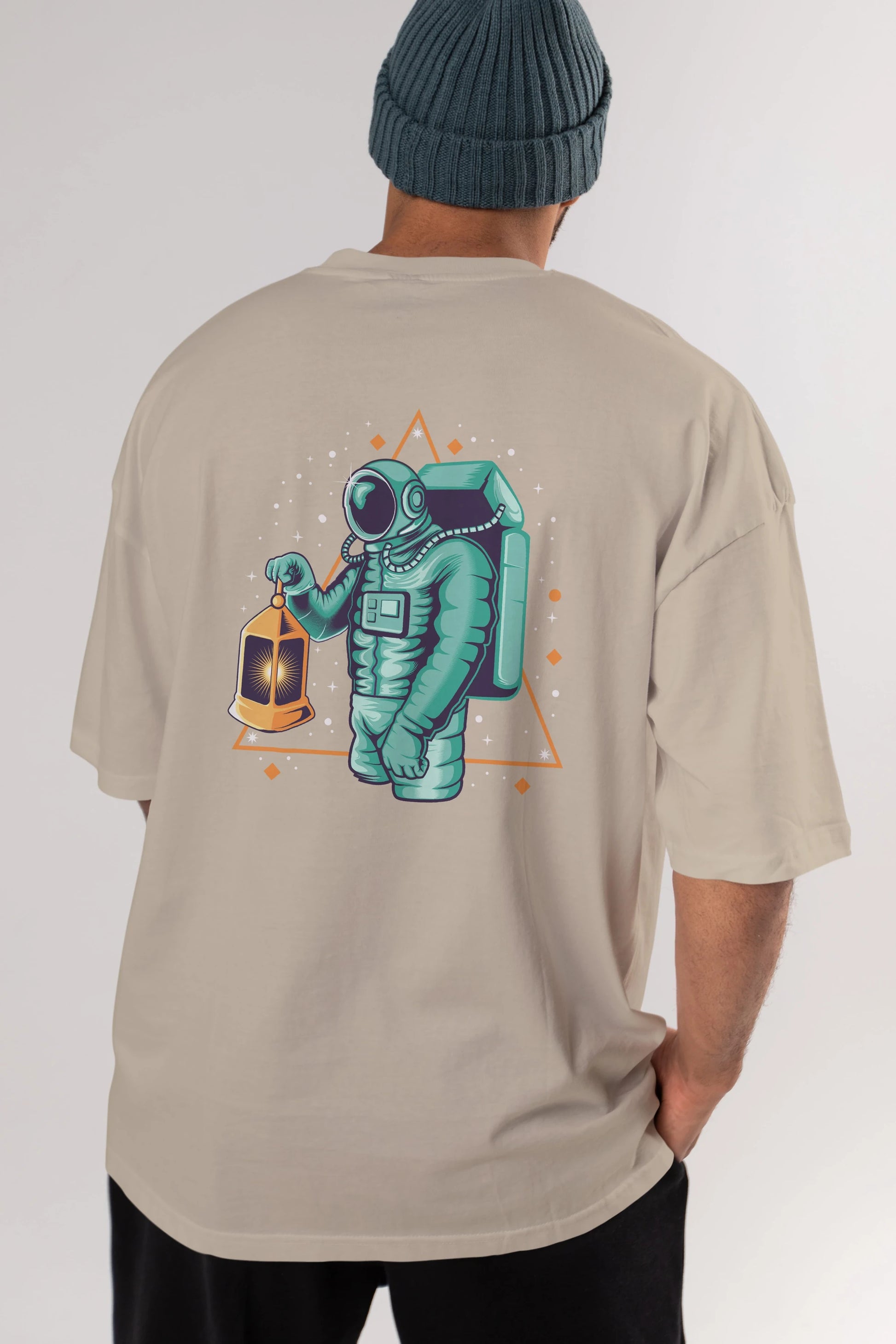 Astronaut Lantern Arka Baskılı Oversize t-shirt Erkek Kadın Unisex
