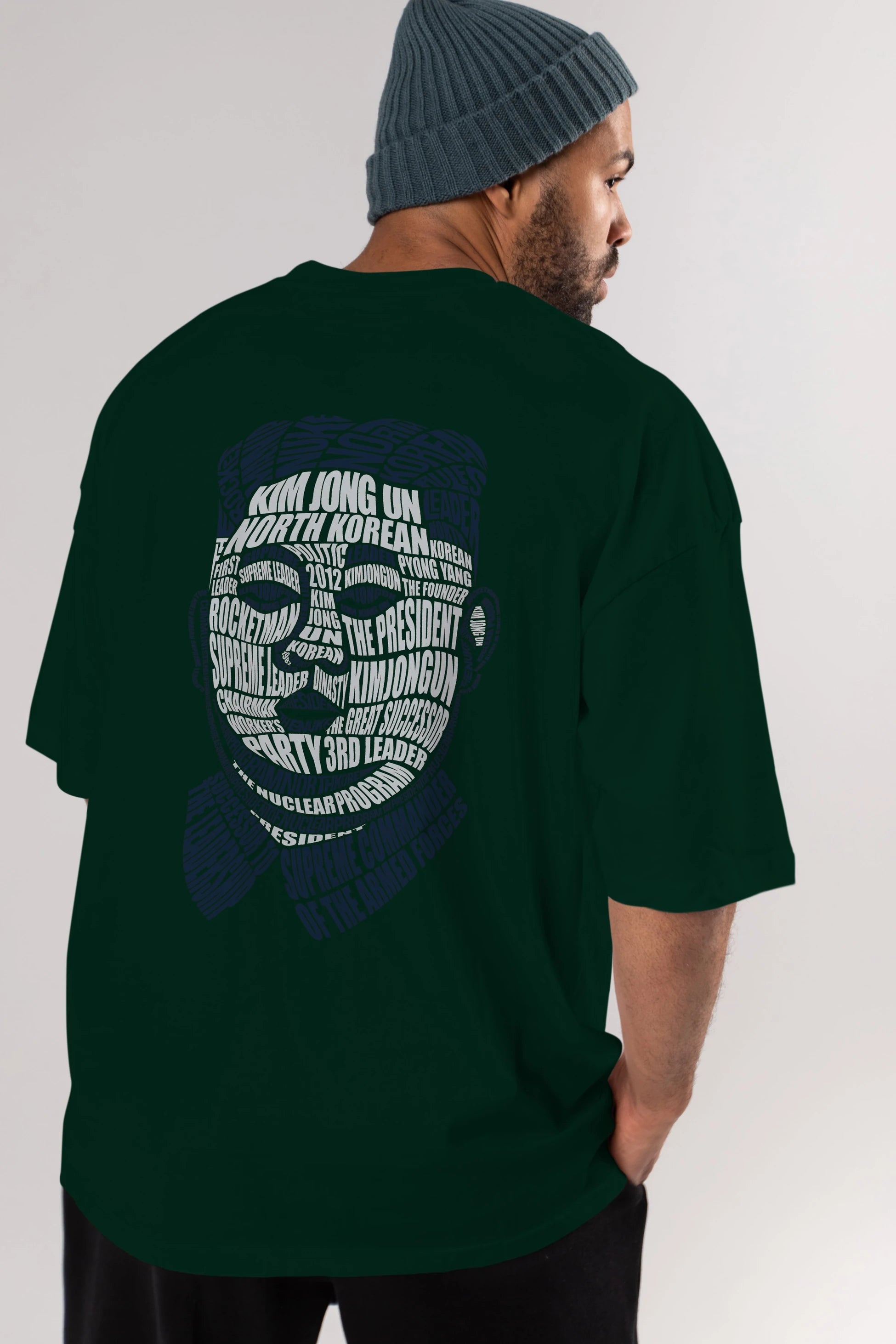 Kim Jong Un Calligram Arka Baskılı Oversize t-shirt %100 pamuk Erkek Kadın Unisex