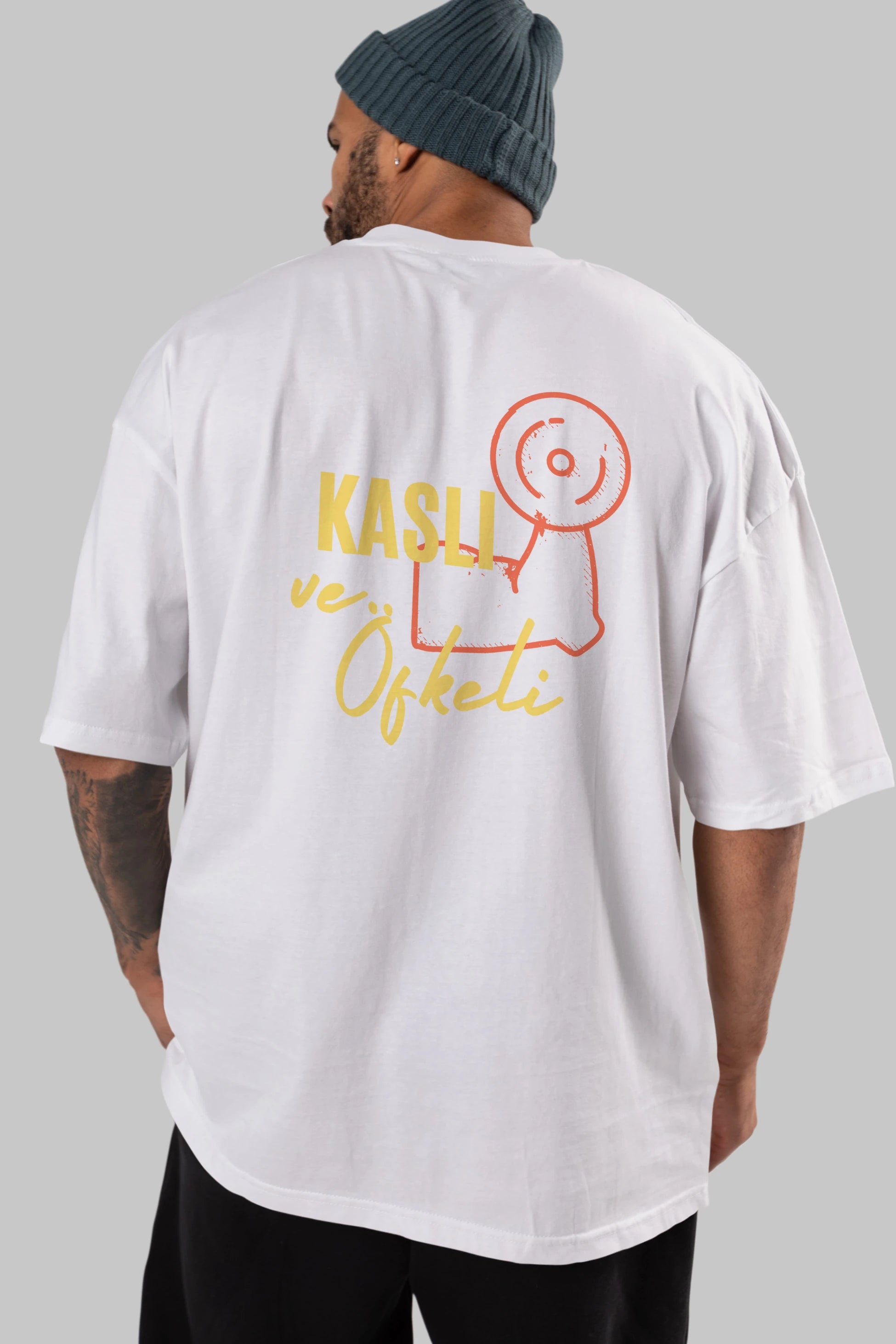 Kaslı ve Öfkeli Yazılı Arka Baskılı Oversize t-shirt Erkek Kadın Unisex