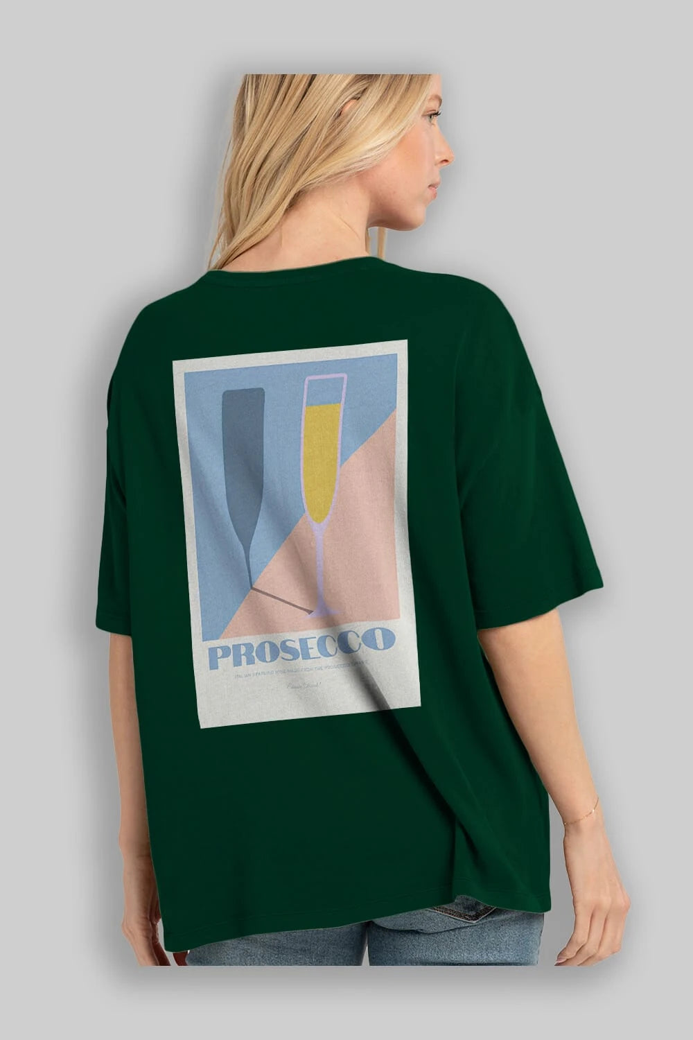 Prosecco Arka Baskılı Oversize t-shirt Erkek Kadın Unisex %100 Pamuk Bisiklet Yaka tişort