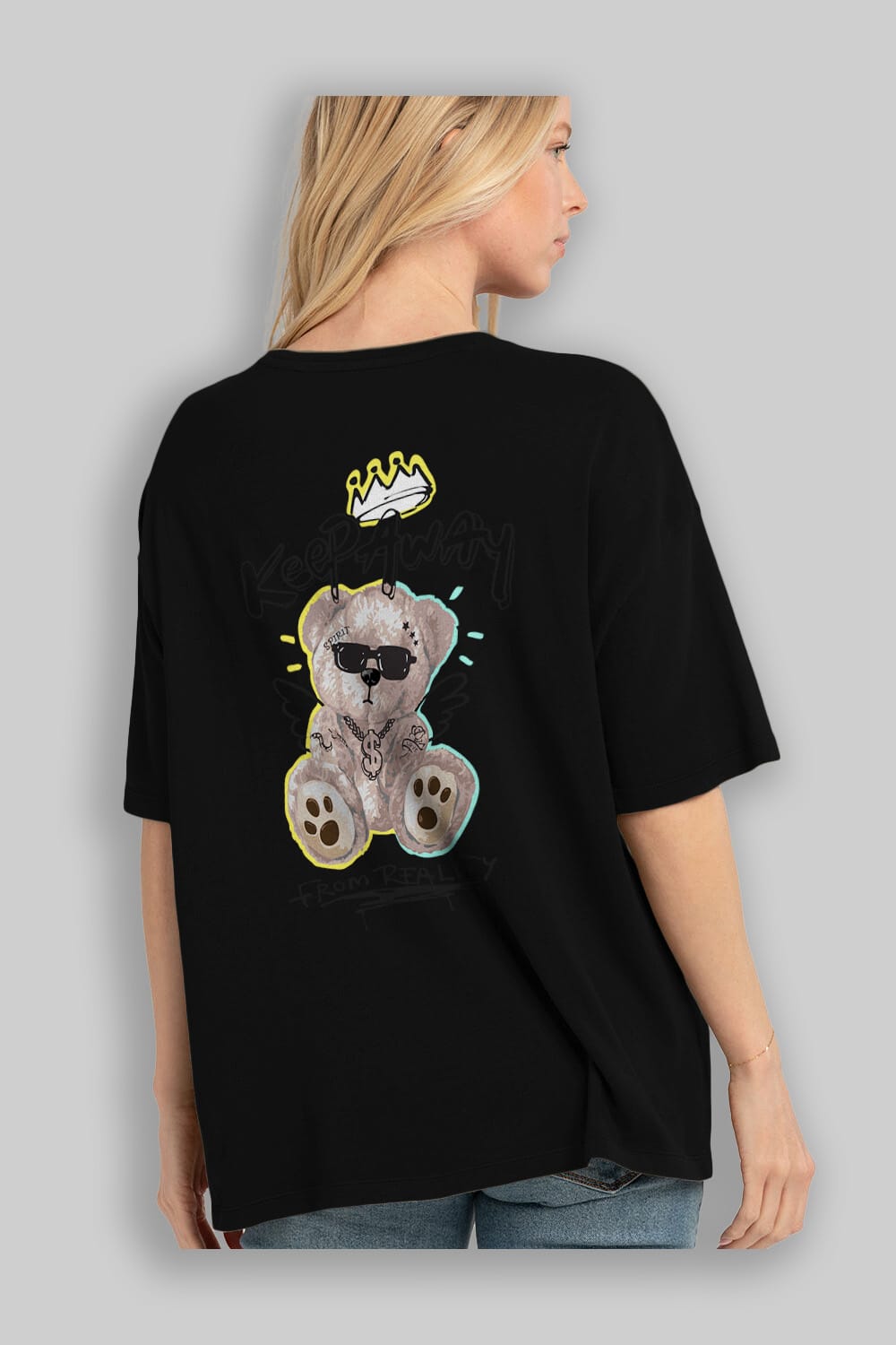Keep Away Bear 2 Arka Baskılı Oversize t-shirt Erkek Kadın Unisex