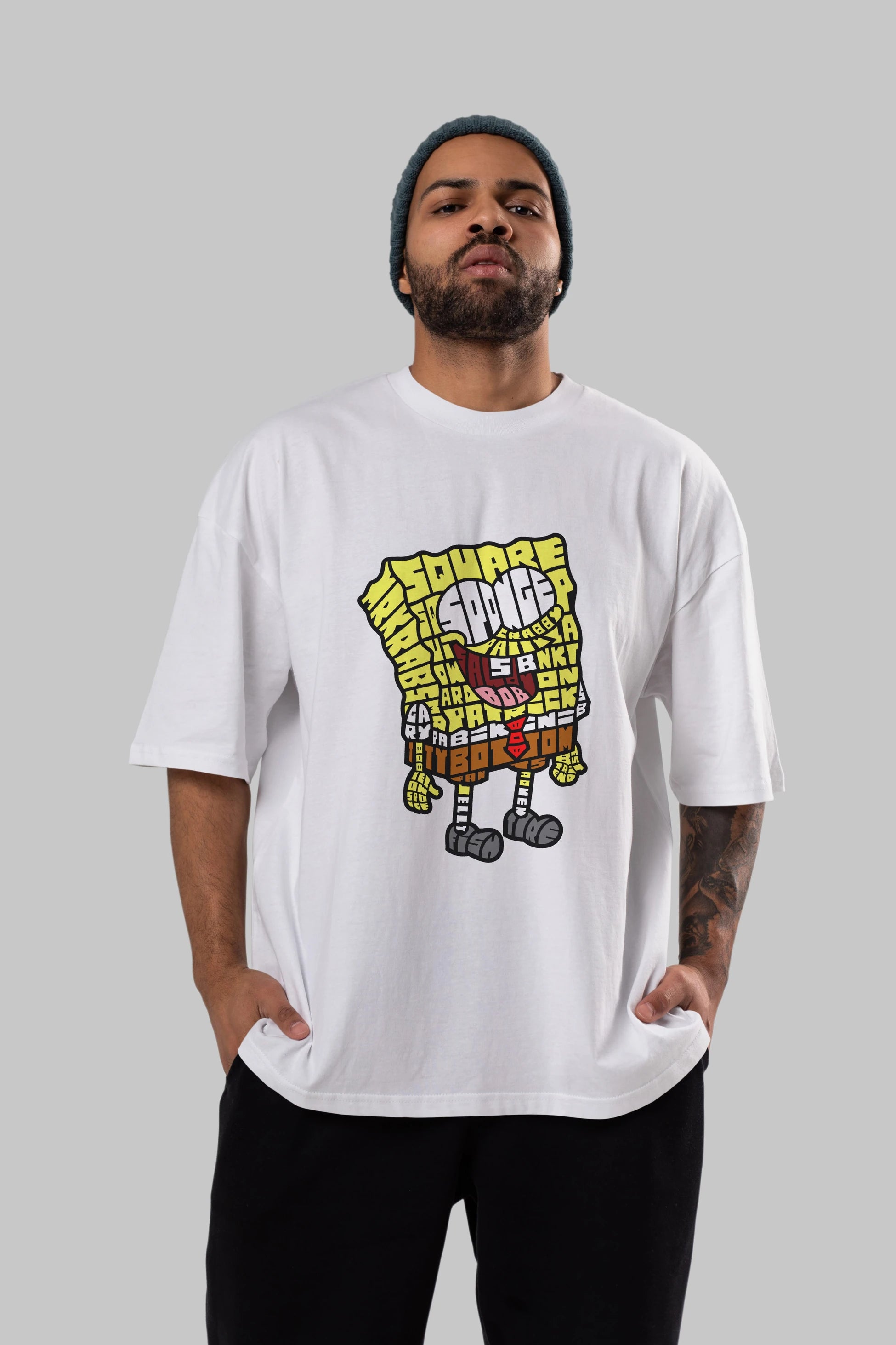Yellow Sponge Ön Baskılı Oversize t-shirt %100 pamuk Erkek Kadın Unisex