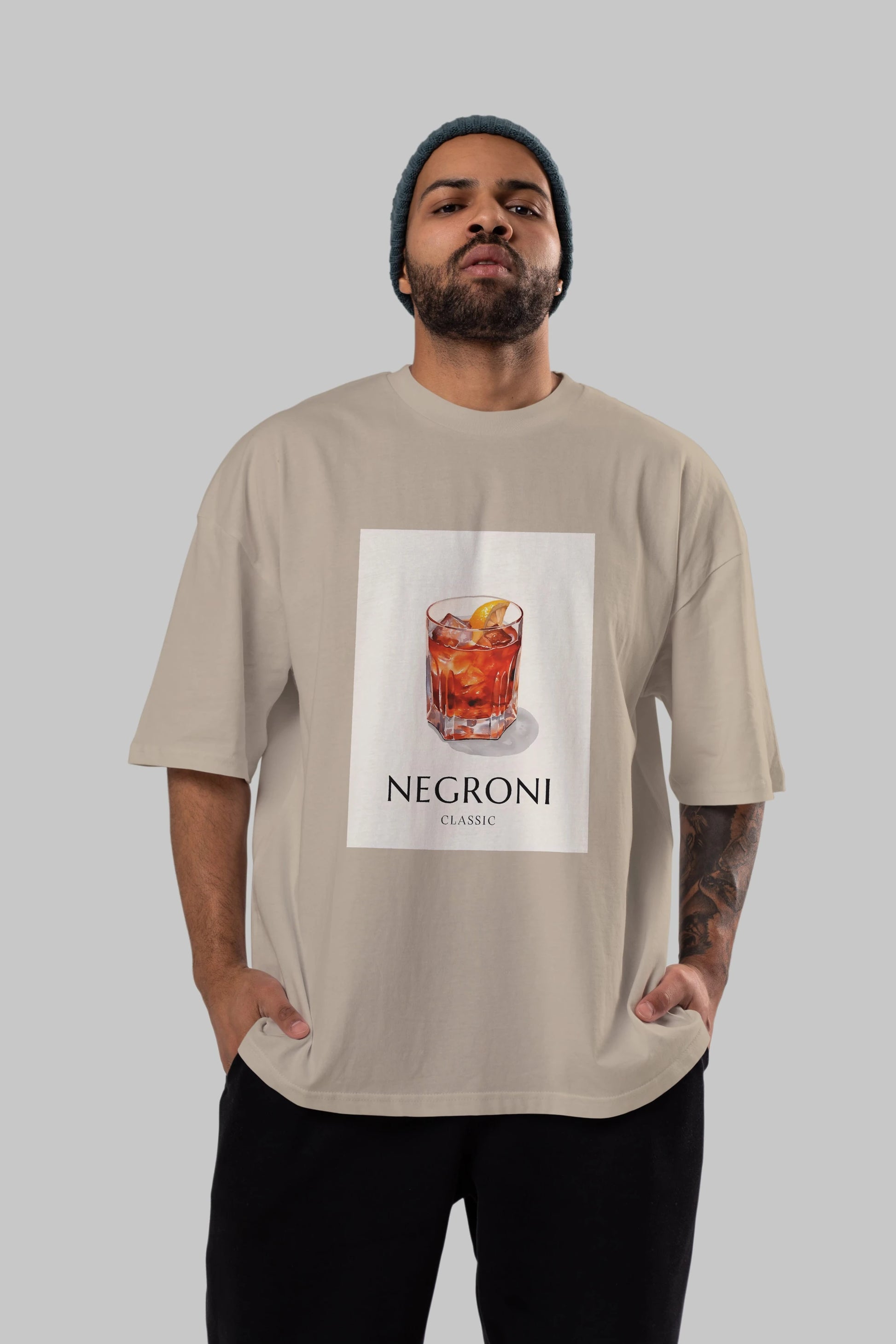 Negroni Classic Ön Baskılı Oversize t-shirt Erkek Kadın Unisex %100 Pamuk Bisiklet Yaka tişort