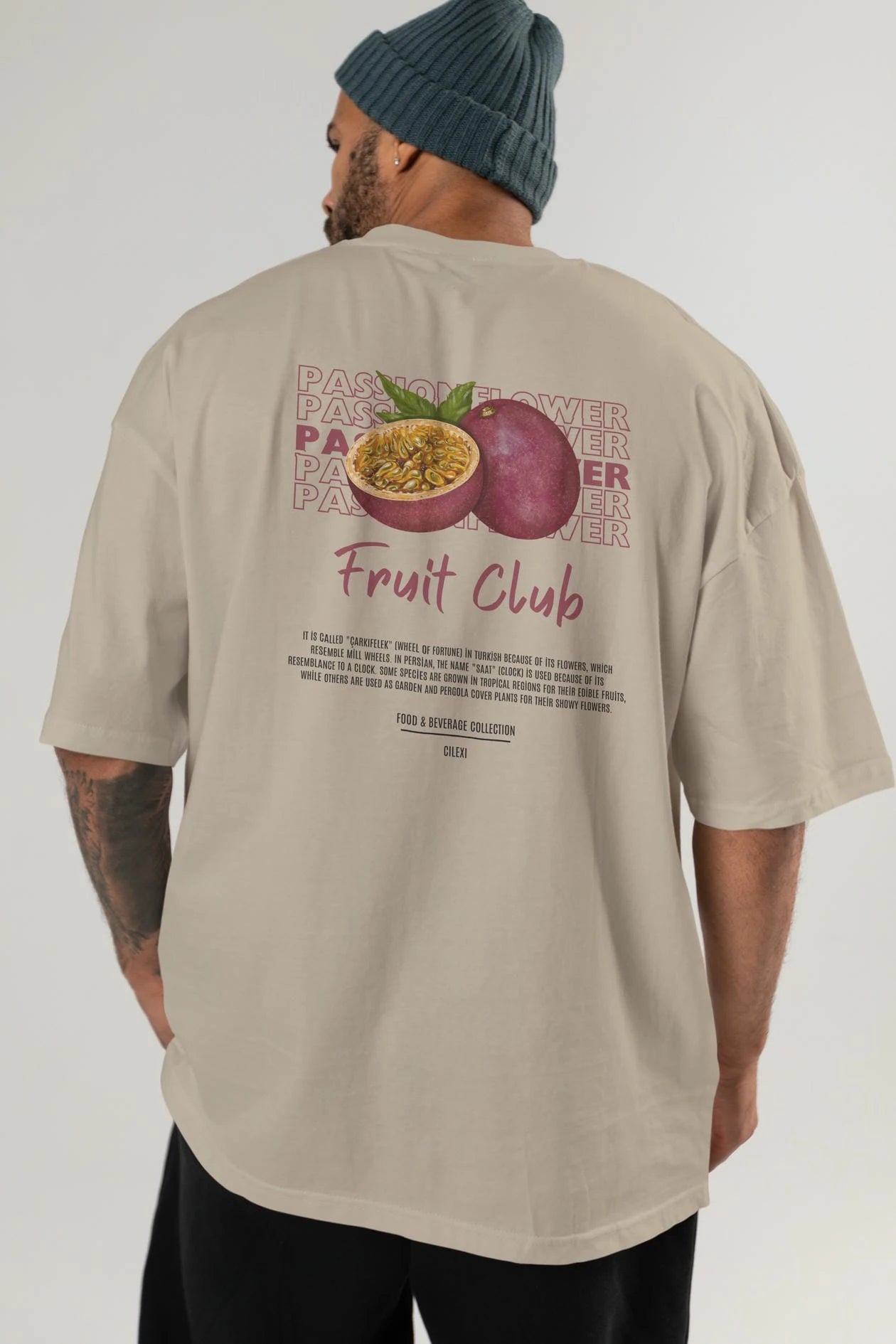 Passionflower Arka Baskılı Oversize t-shirt Erkek Kadın Pamuk Bisiklet Yaka tişort