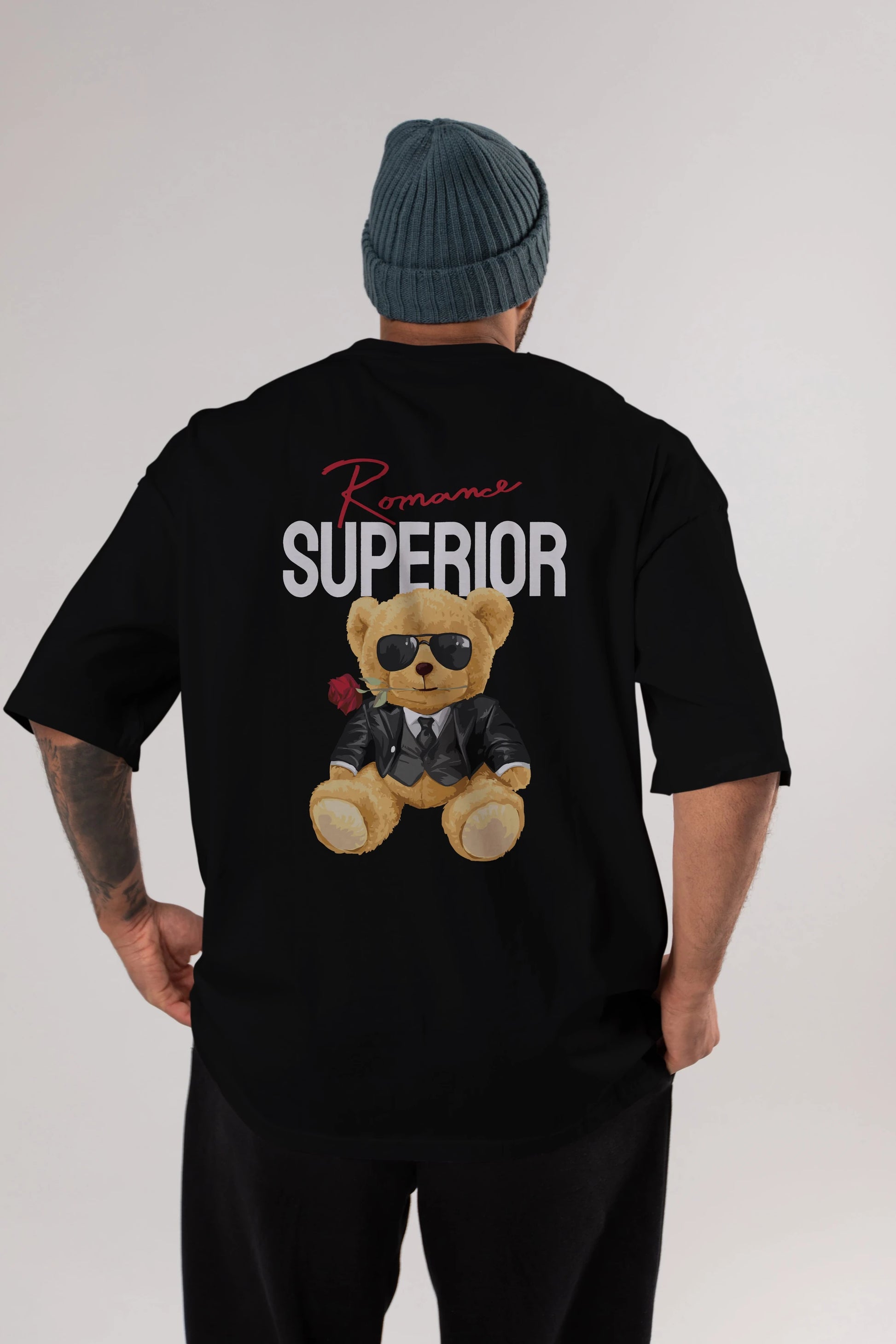 Teddy Bear Romance Superior Arka Baskılı Oversize t-shirt Erkek Kadın Unisex %100 Pamuk