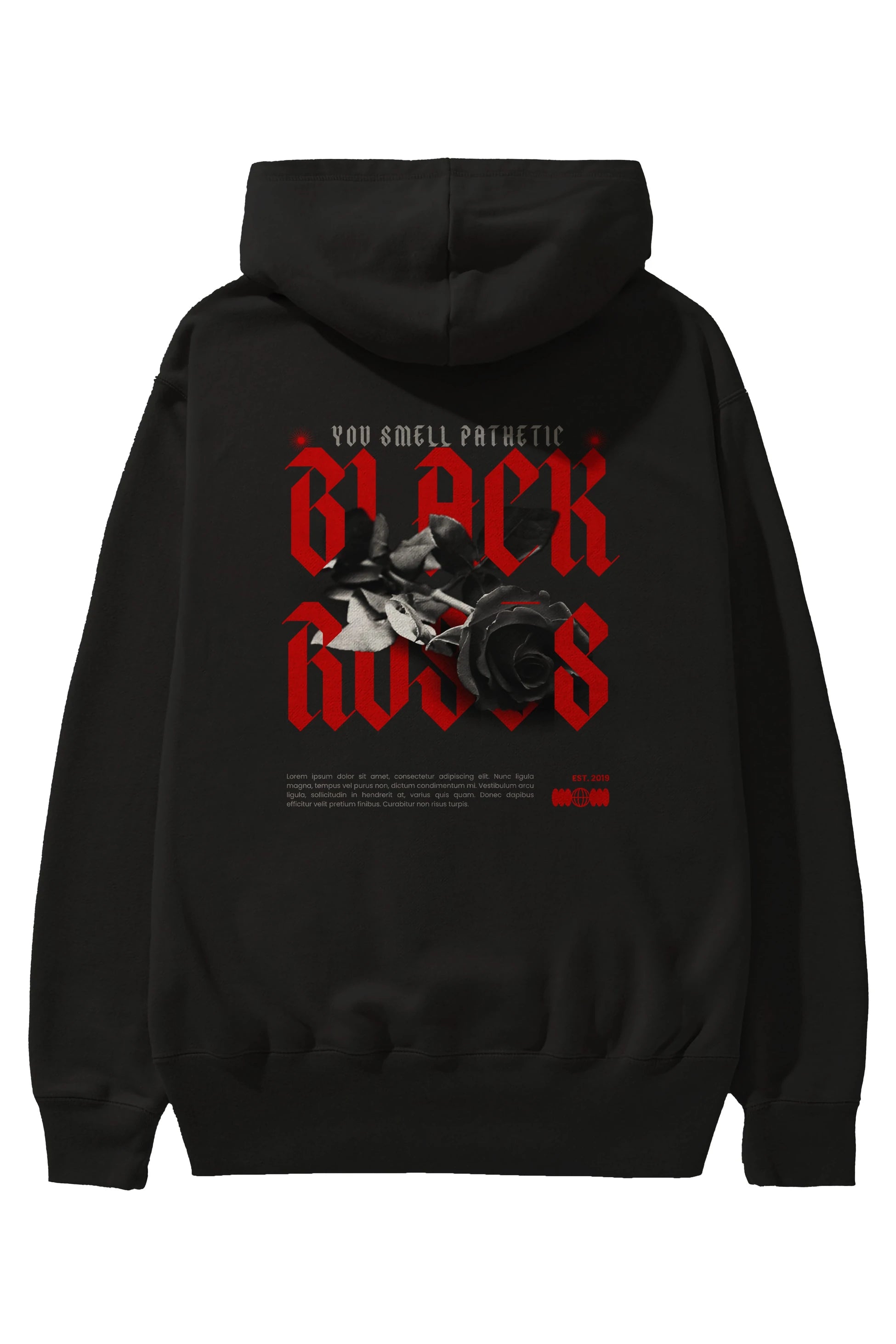 Black Roses Arka Baskılı Oversize Hoodie Kapüşonlu Sweatshirt Erkek Kadın Unisex