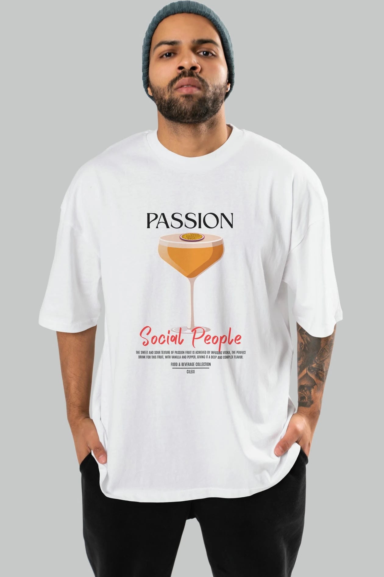 Passion Kokteyl Serisi ön Baskılı Oversize t-shirt Erkek Kadın %100 Pamuk Bisiklet Yaka tişort