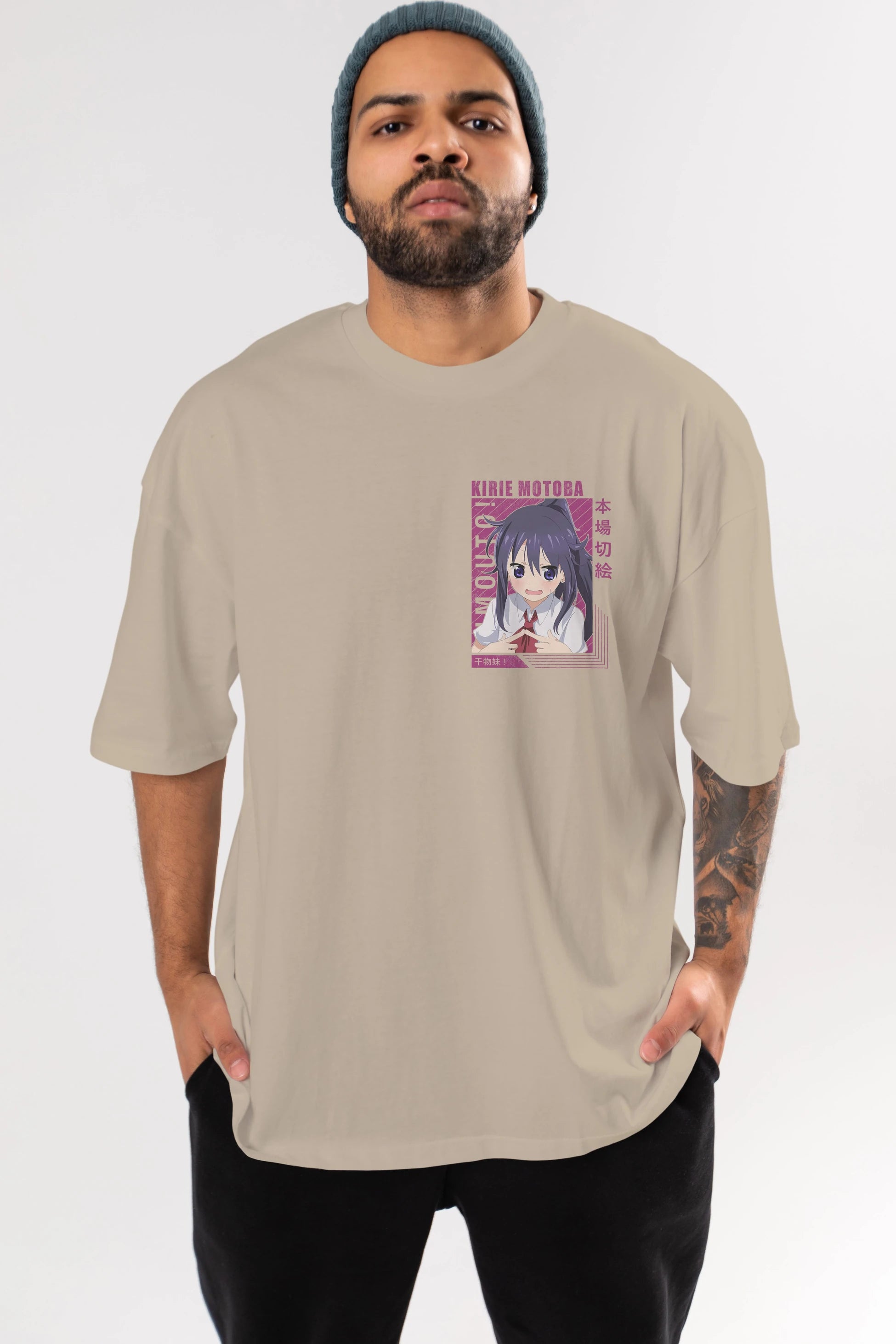 Kirie Motoba 4 Ön Sol Baskılı Oversize t-shirt Erkek Kadın Unisex %100 Pamuk Bisiklet Yaka tişort