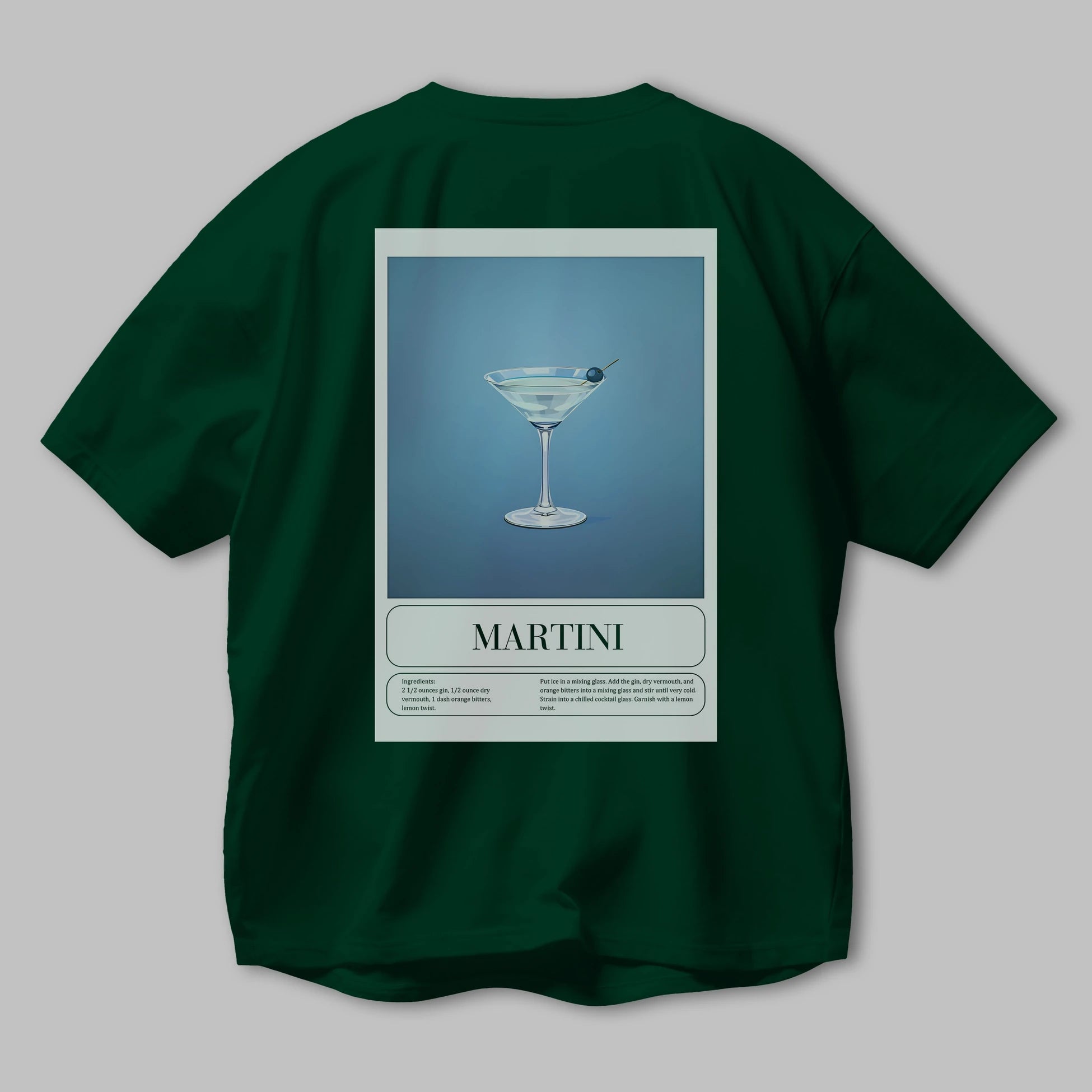 Martini Arka Baskılı Oversize t-shirt Erkek Kadın Unisex %100 Pamuk Bisiklet Yaka tişort