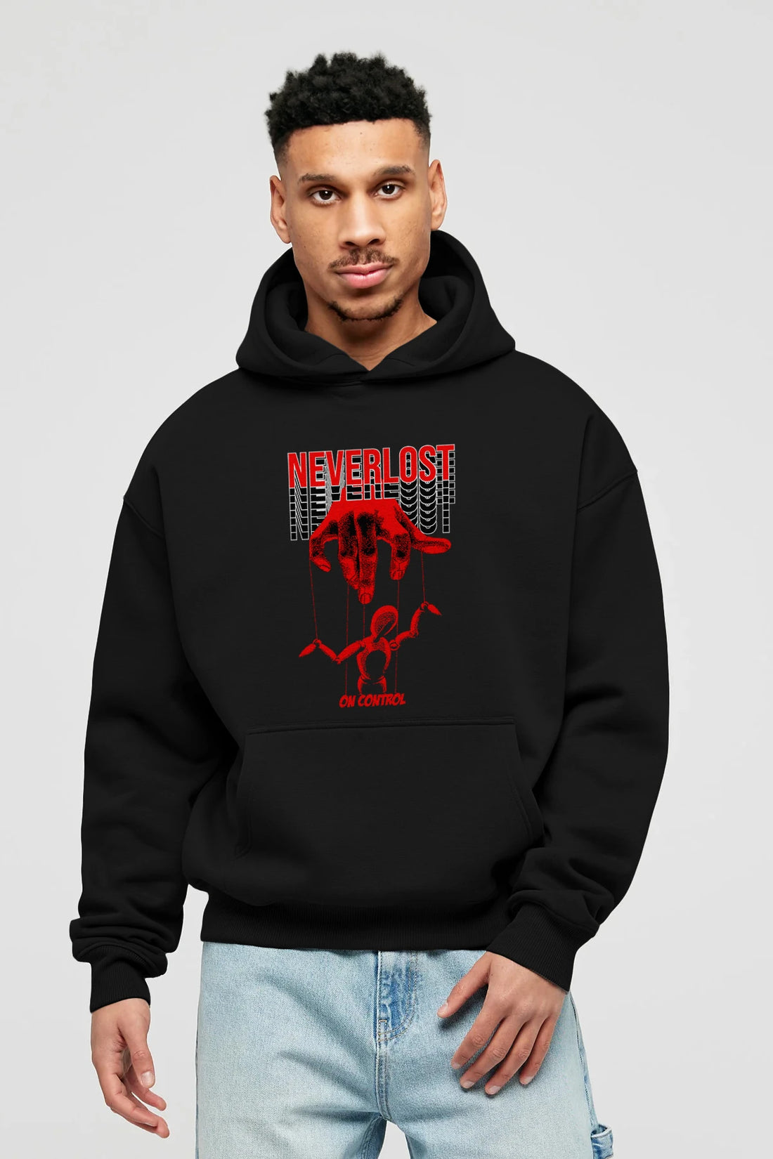 Neverlost on Control Ön Baskılı Hoodie Oversize Kapüşonlu Sweatshirt Erkek Kadın Unisex