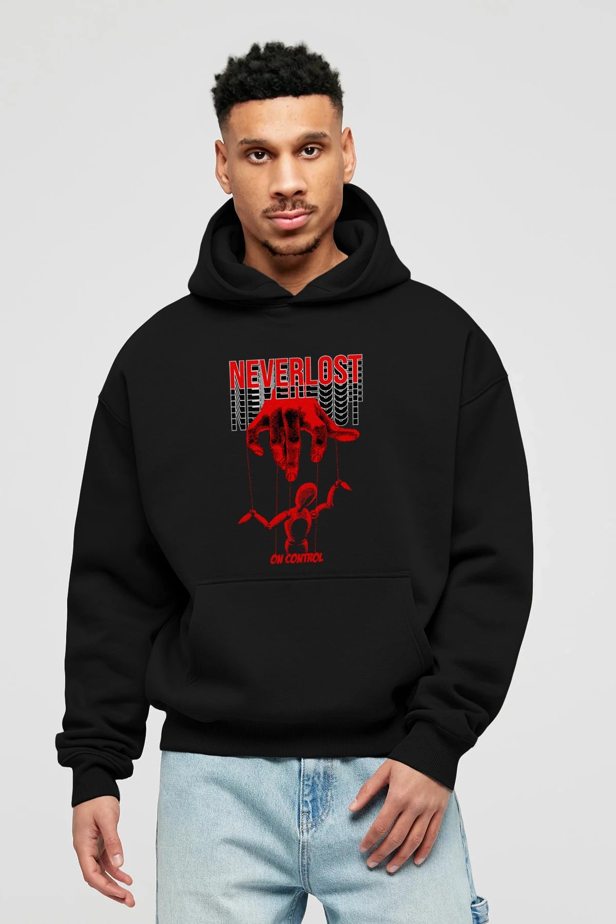 Neverlost on Control Ön Baskılı Hoodie Oversize Kapüşonlu Sweatshirt Erkek Kadın Unisex
