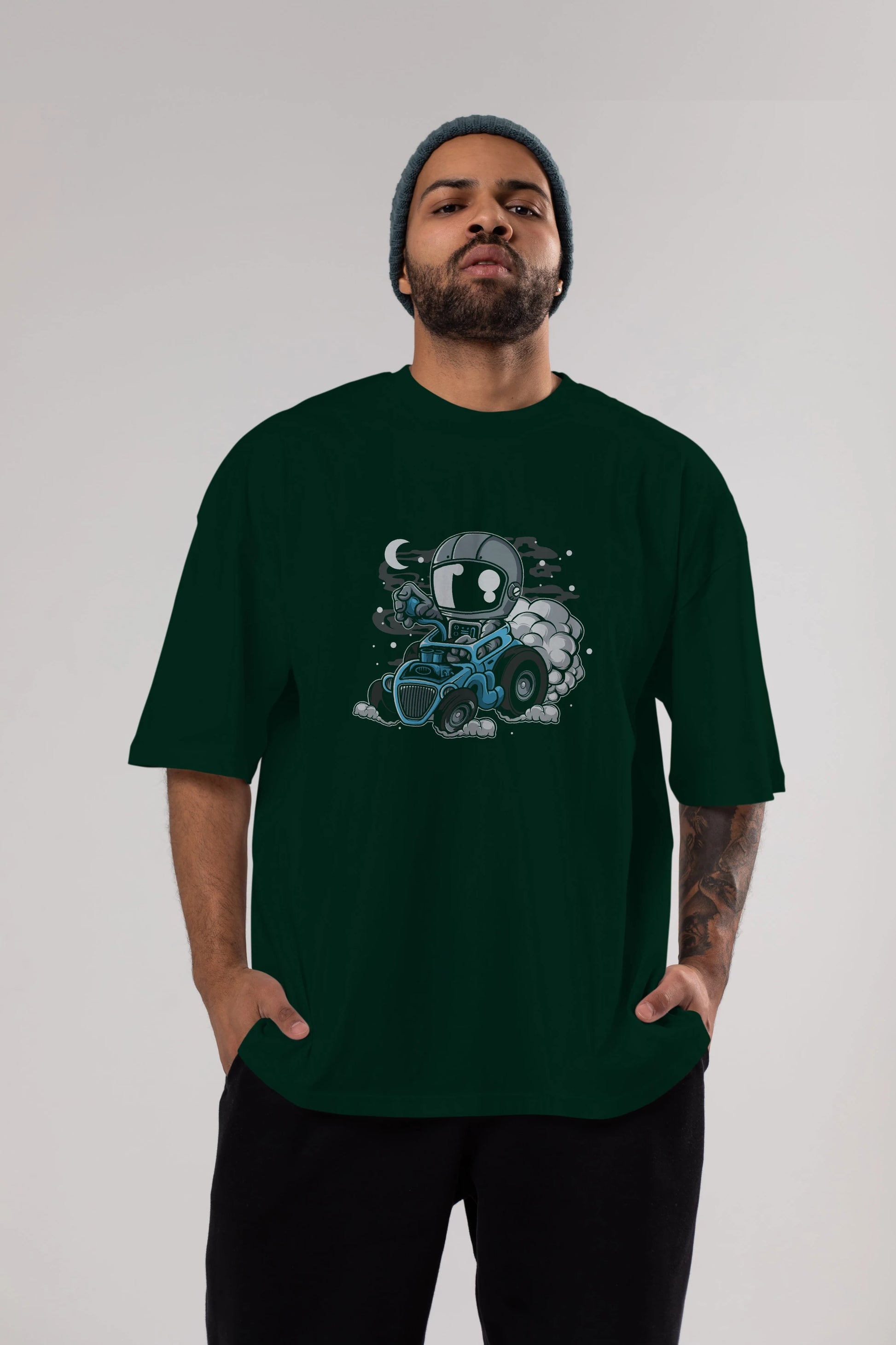 Astronaut Hotrod Ön Baskılı Oversize t-shirt Erkek Kadın Unisex