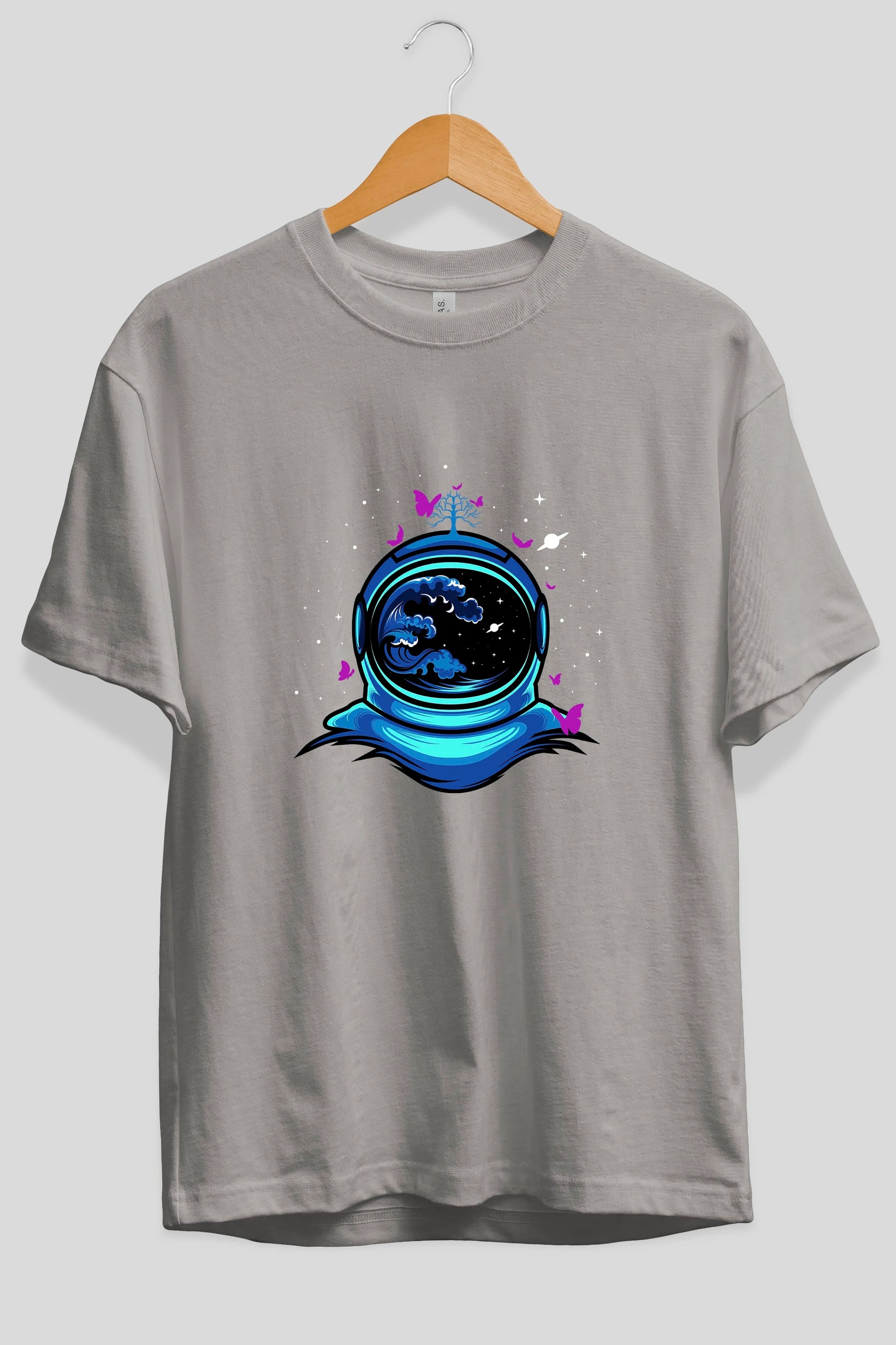 Astronaut and Butterfly Ön Baskılı Oversize t-shirt Erkek Kadın Unisex
