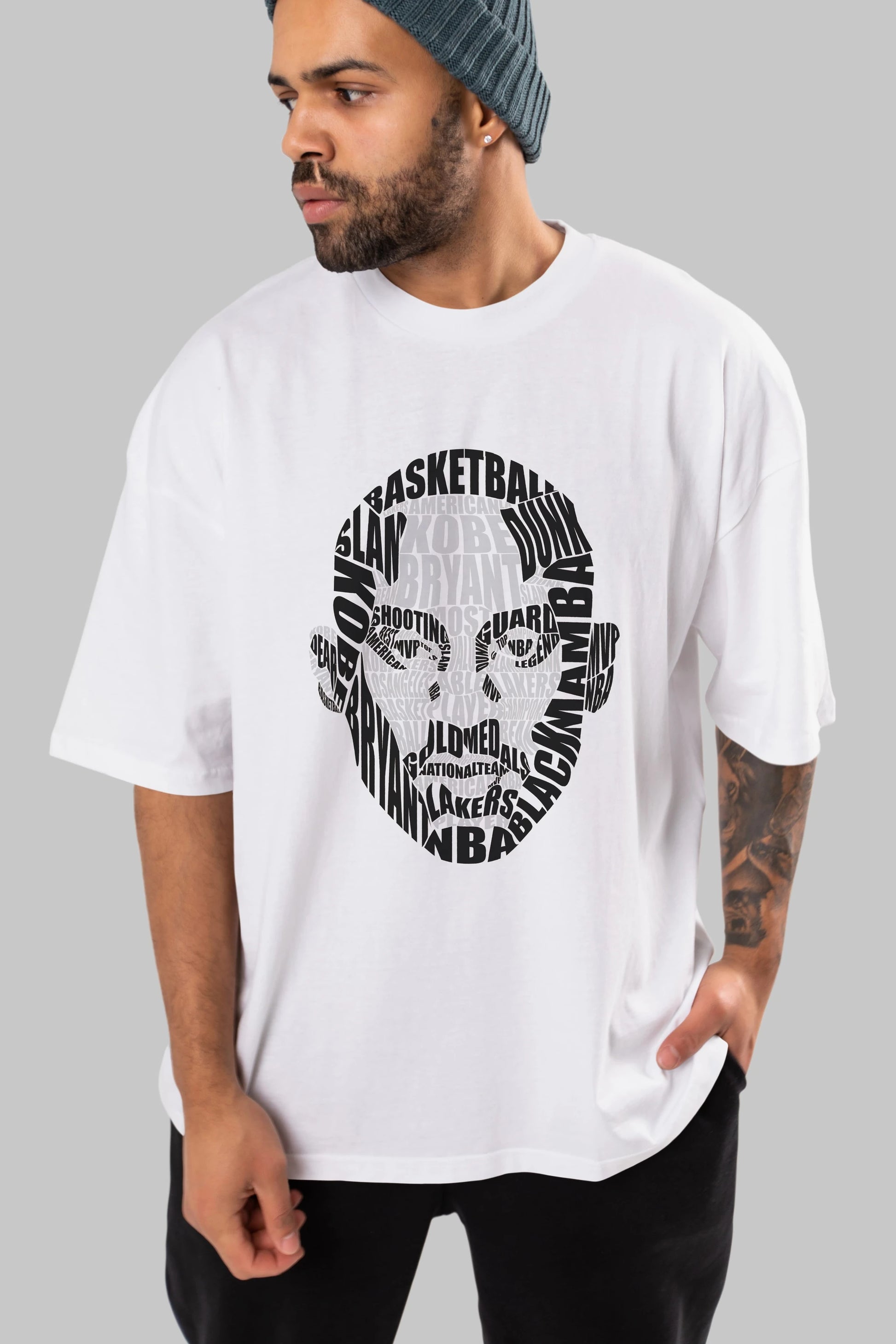 Kobe Bryan Calligram Ön Baskılı Oversize t-shirt %100 pamuk Erkek Kadın Unisex