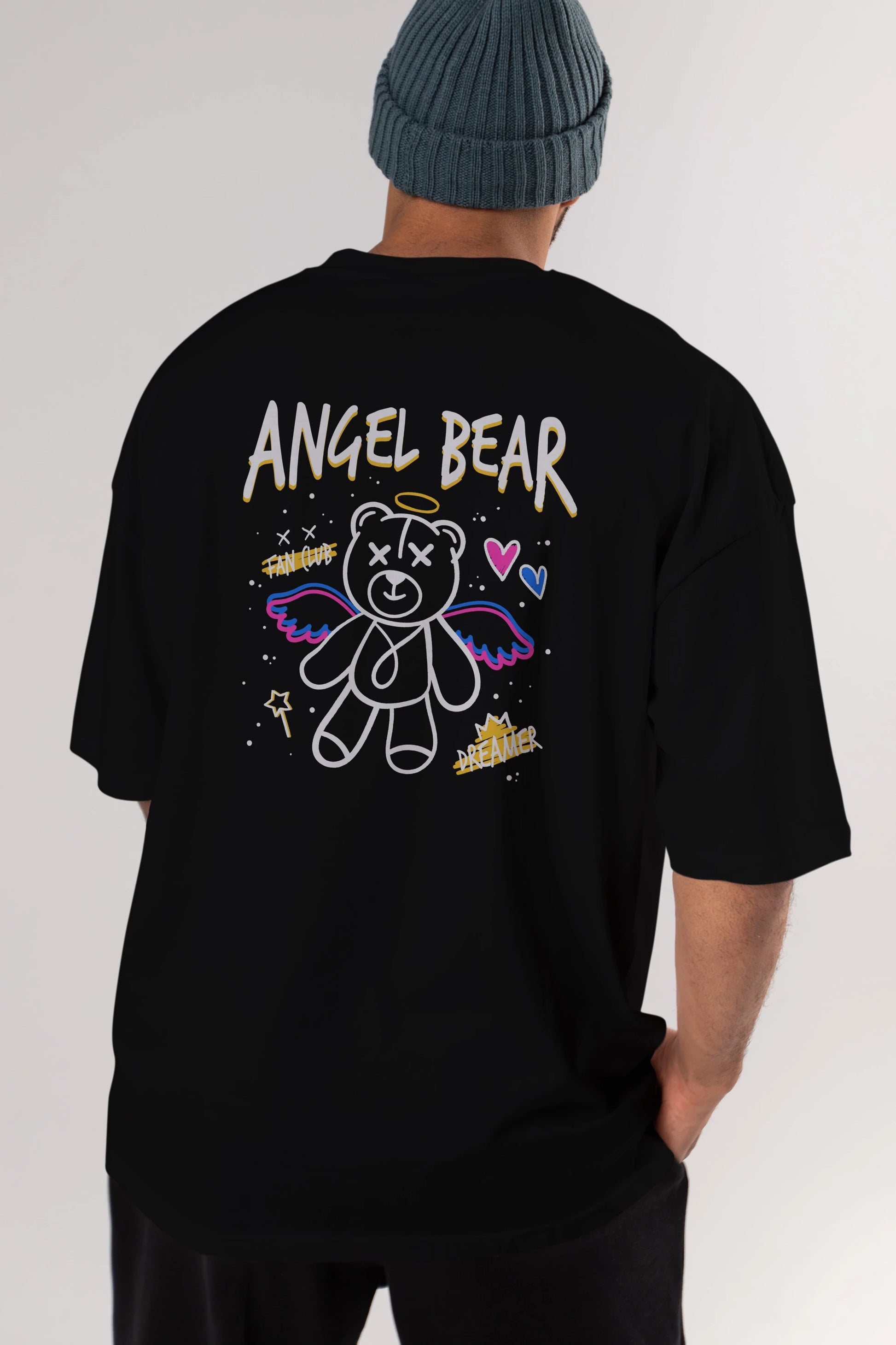 Angel Bear Arka Baskılı Oversize t-shirt Erkek Kadın Unisex