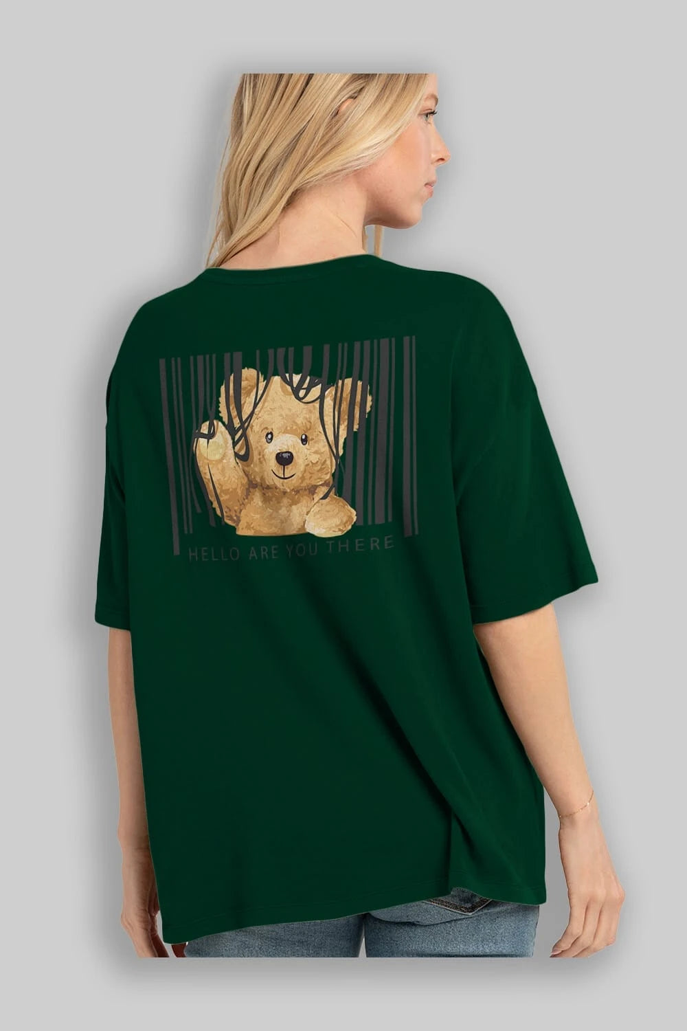 Teddy Bear Hello Arka Baskılı Oversize t-shirt Erkek Kadın Unisex %100 Pamuk