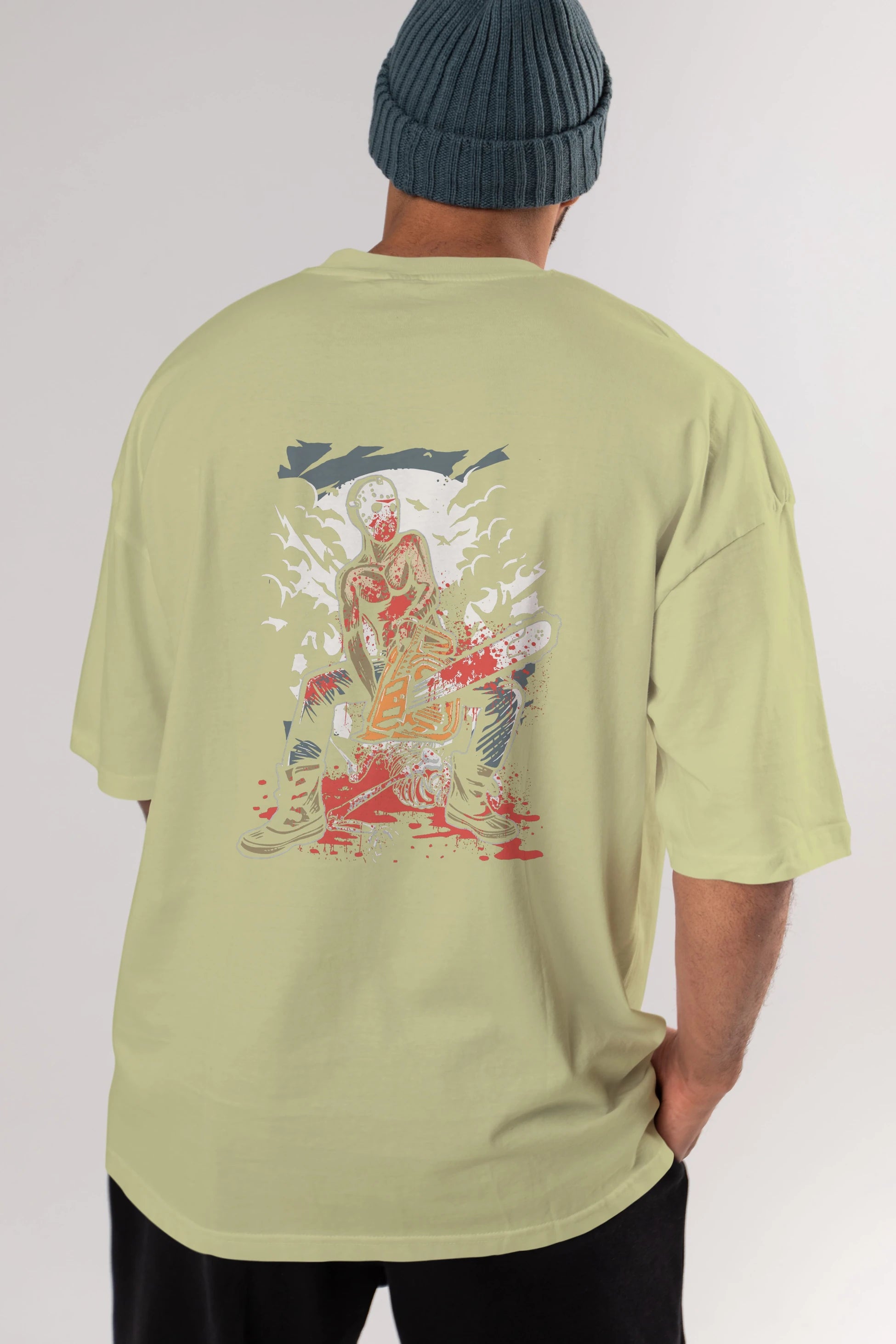 Chainsaw Killer Arka Baskılı Oversize t-shirt Erkek Kadın Unisex %100 Pamuk