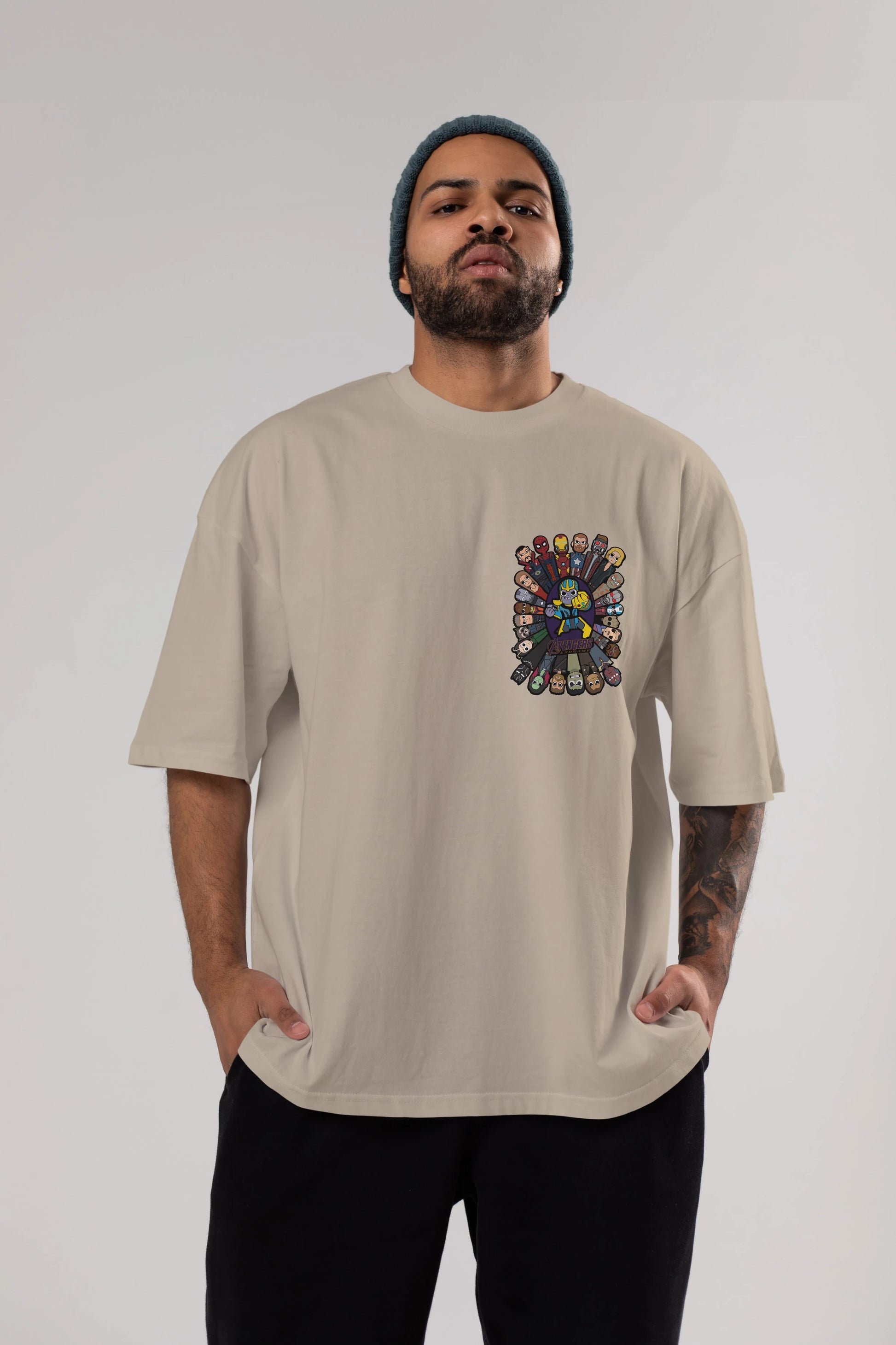 The Avengers (2) Ön Sol Baskılı Oversize t-shirt Erkek Kadın Unisex %100 Pamuk Bisiklet Yaka tişort